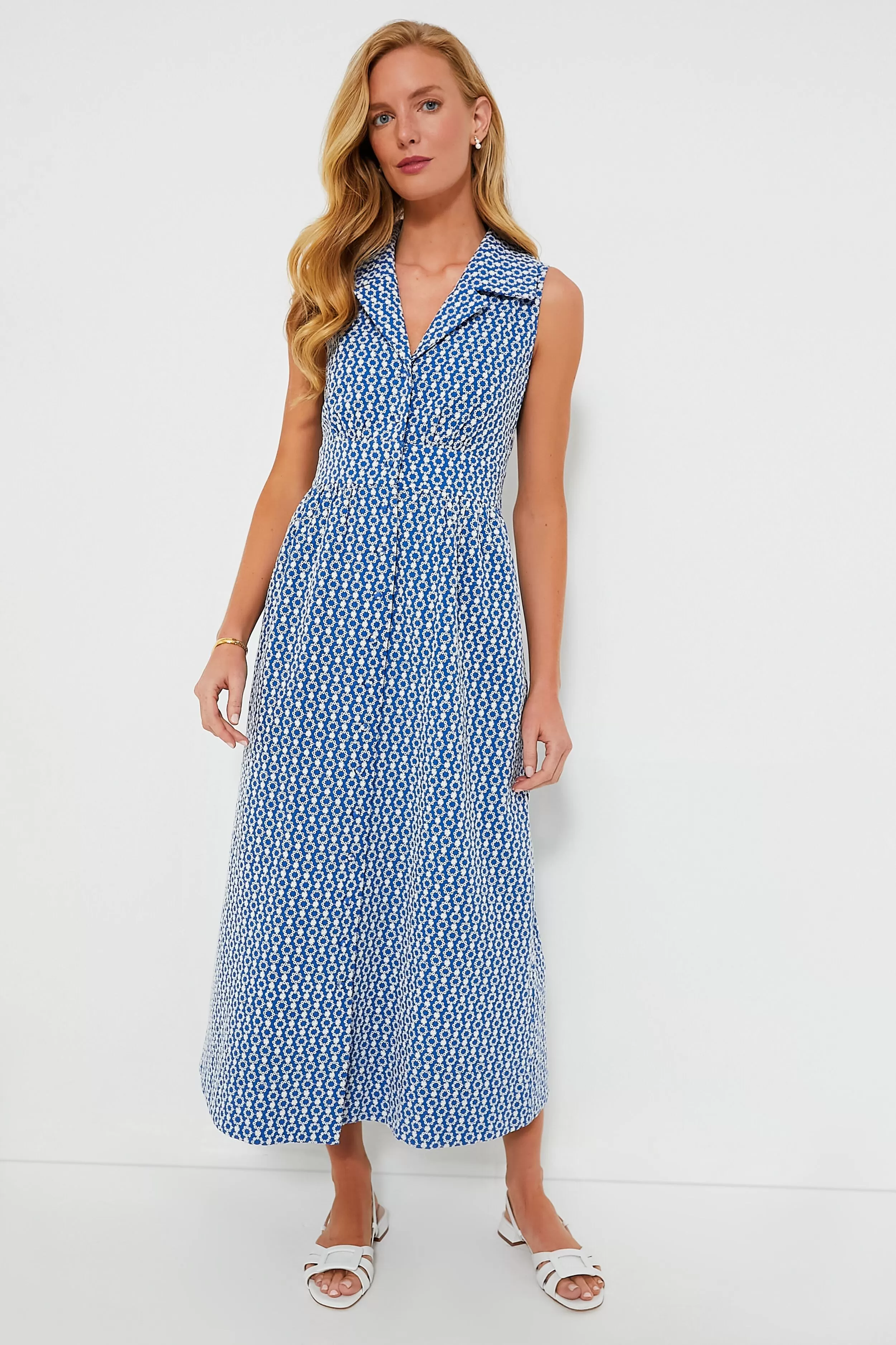 Blue Eyelet Sleeveless Noelle Maxi Dress