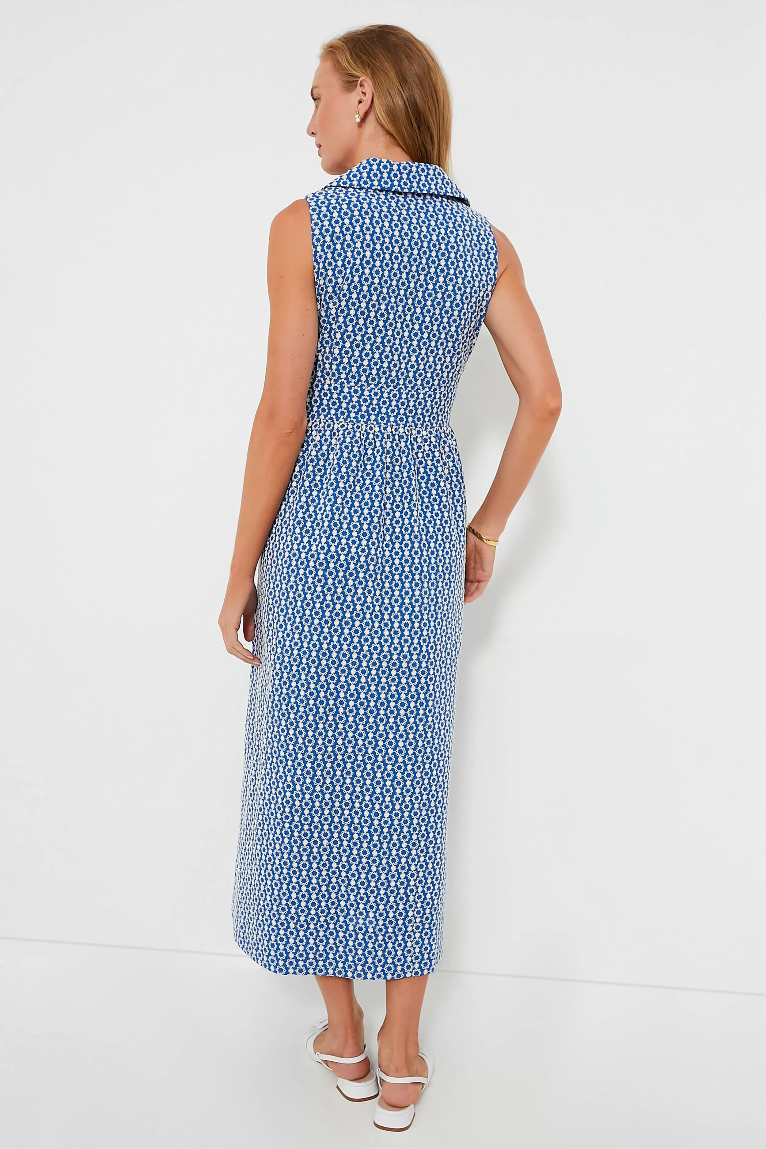 Blue Eyelet Sleeveless Noelle Maxi Dress