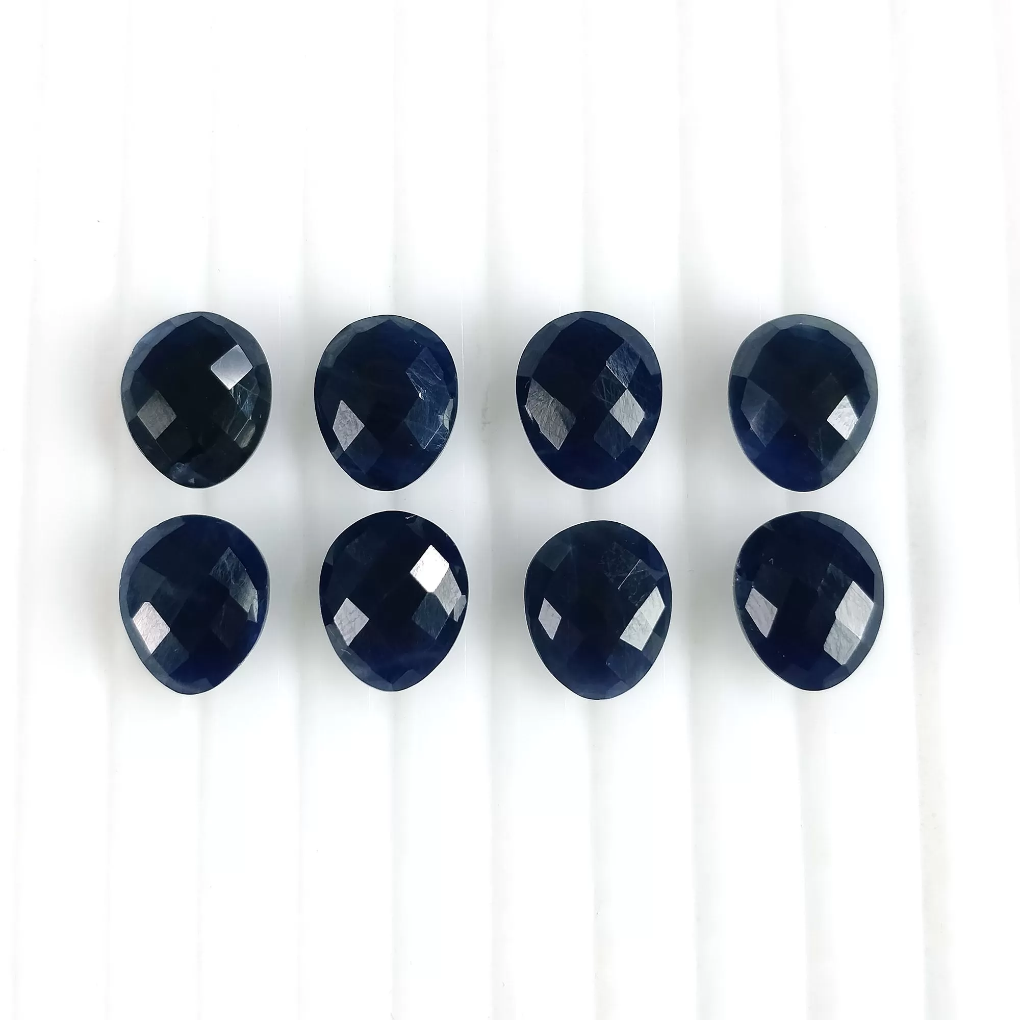 BLUE SAPPHIRE Gemstone Checker Cut : 37.50cts Natural Untreated Unheated Sapphire Briolette Egg Shape 11*9mm 8pcs (With Video)