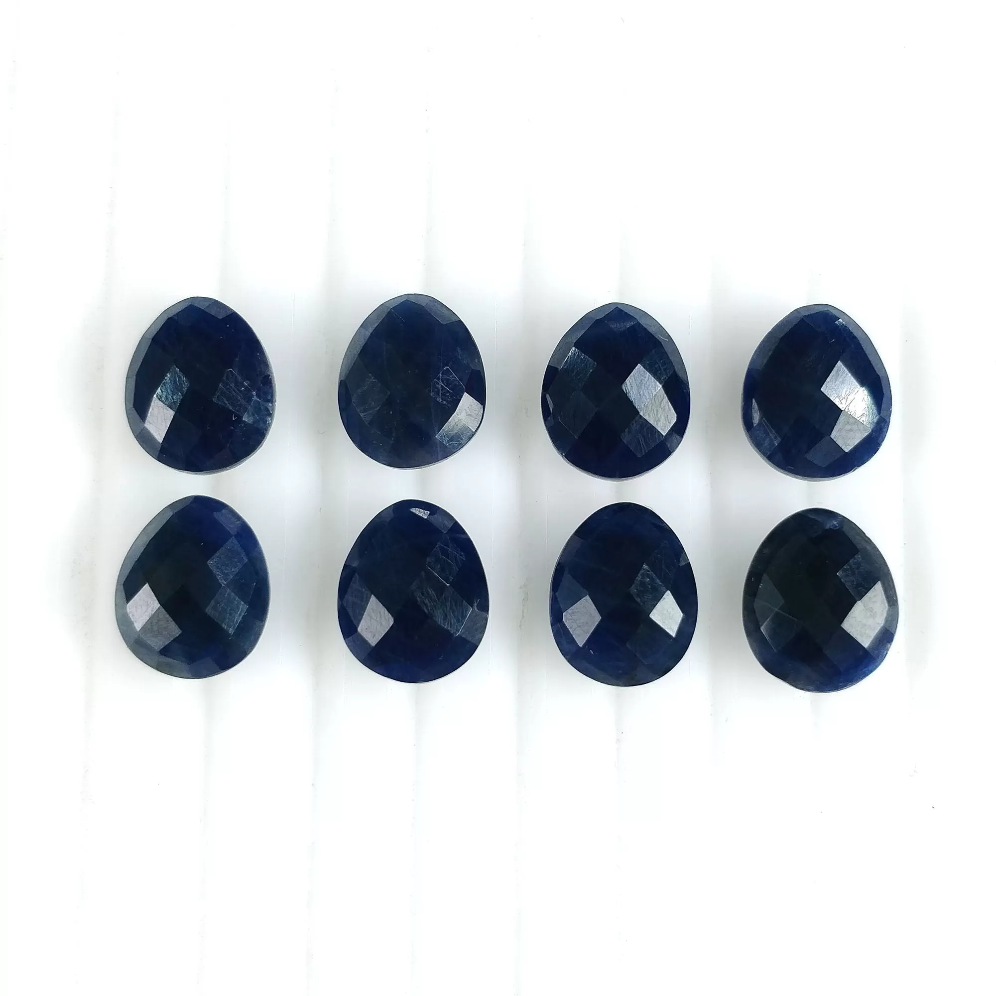 BLUE SAPPHIRE Gemstone Checker Cut : 37.50cts Natural Untreated Unheated Sapphire Briolette Egg Shape 11*9mm 8pcs (With Video)