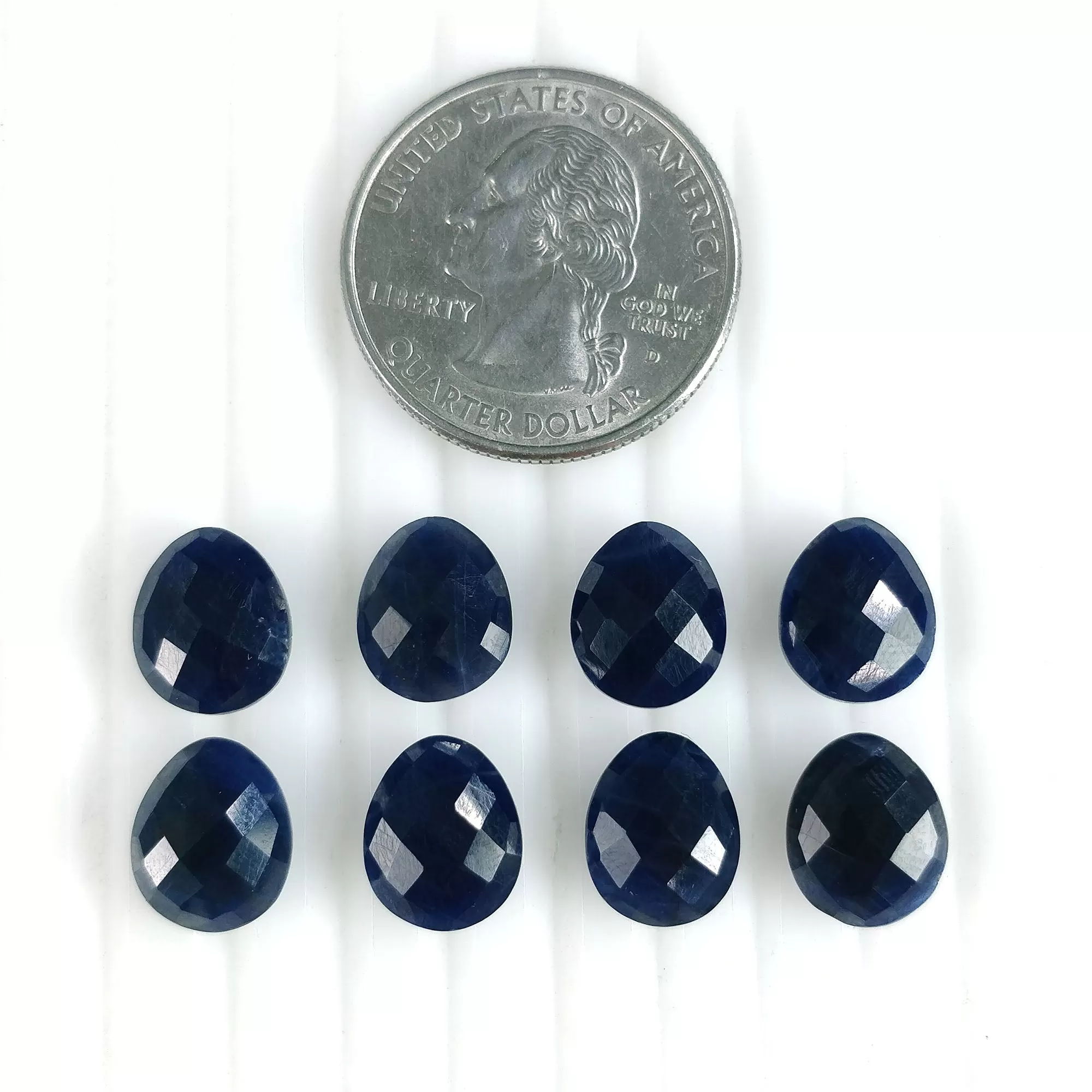 BLUE SAPPHIRE Gemstone Checker Cut : 37.50cts Natural Untreated Unheated Sapphire Briolette Egg Shape 11*9mm 8pcs (With Video)