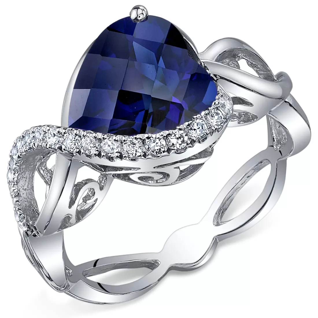 Blue Sapphire Ring Sterling Silver Heart Shape 4 Carats Size 6