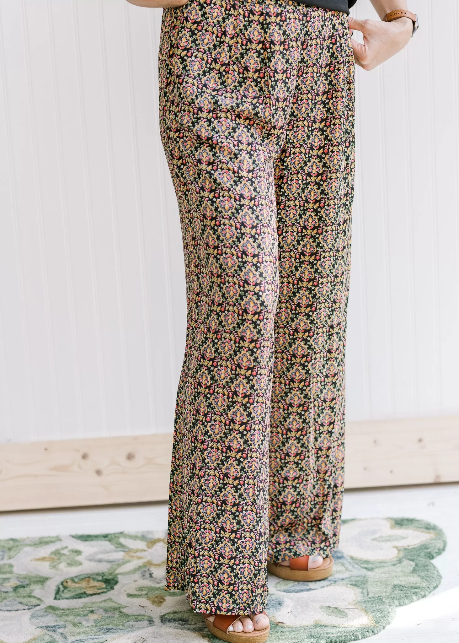 Bold Move Black Patterned Wide Leg Pant