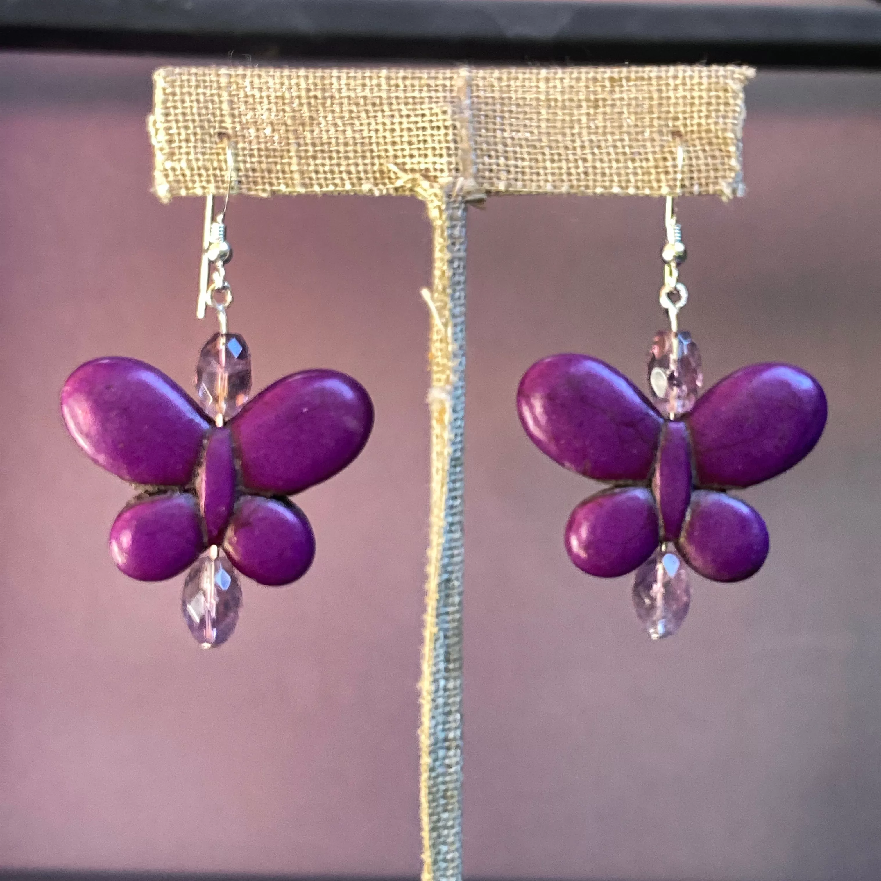 Bright Color Howlite and Gemstone Butterfly Earrings