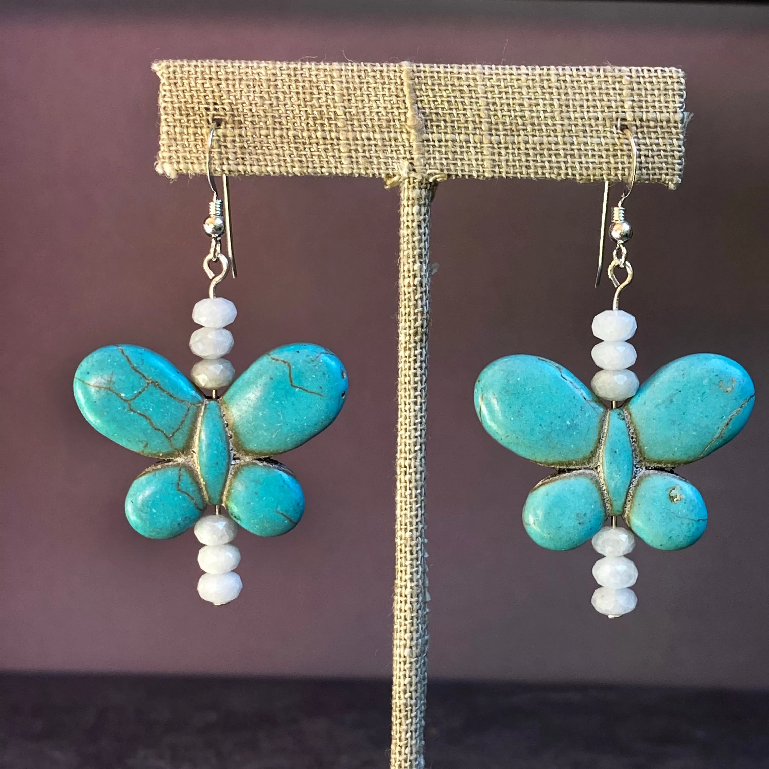 Bright Color Howlite and Gemstone Butterfly Earrings