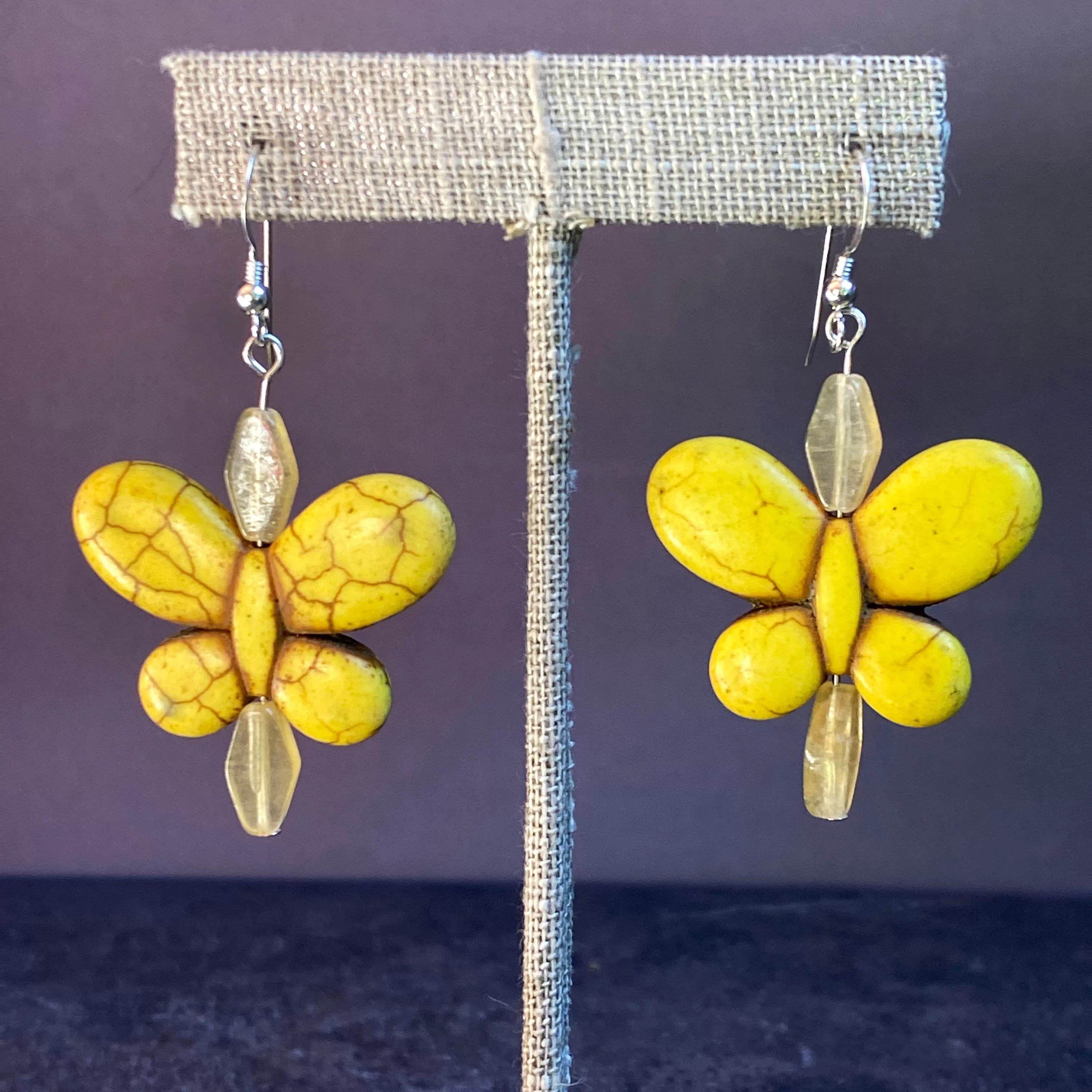 Bright Color Howlite and Gemstone Butterfly Earrings