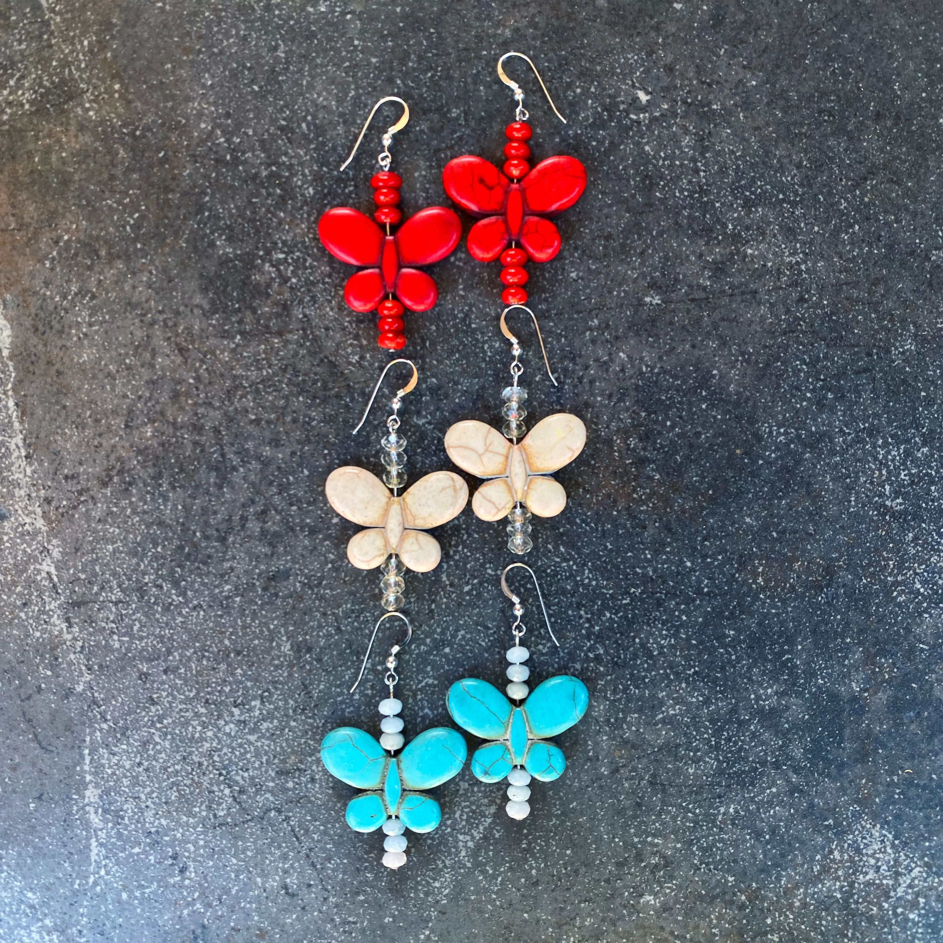 Bright Color Howlite and Gemstone Butterfly Earrings