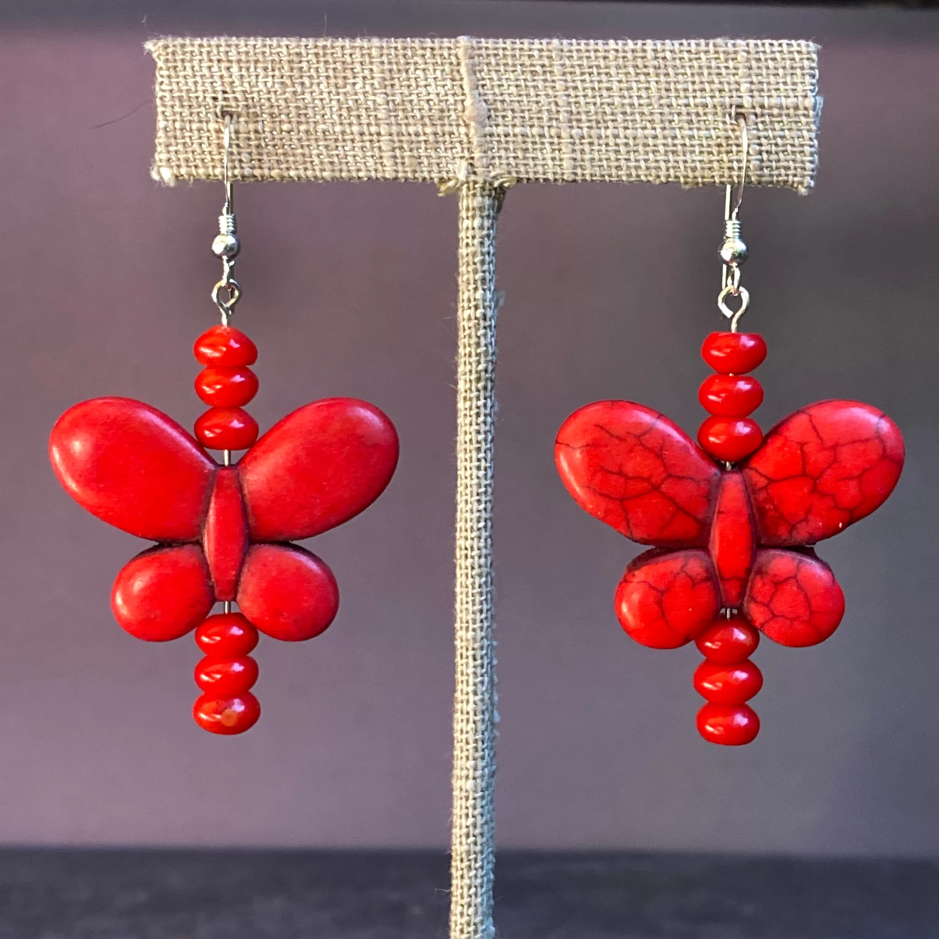 Bright Color Howlite and Gemstone Butterfly Earrings