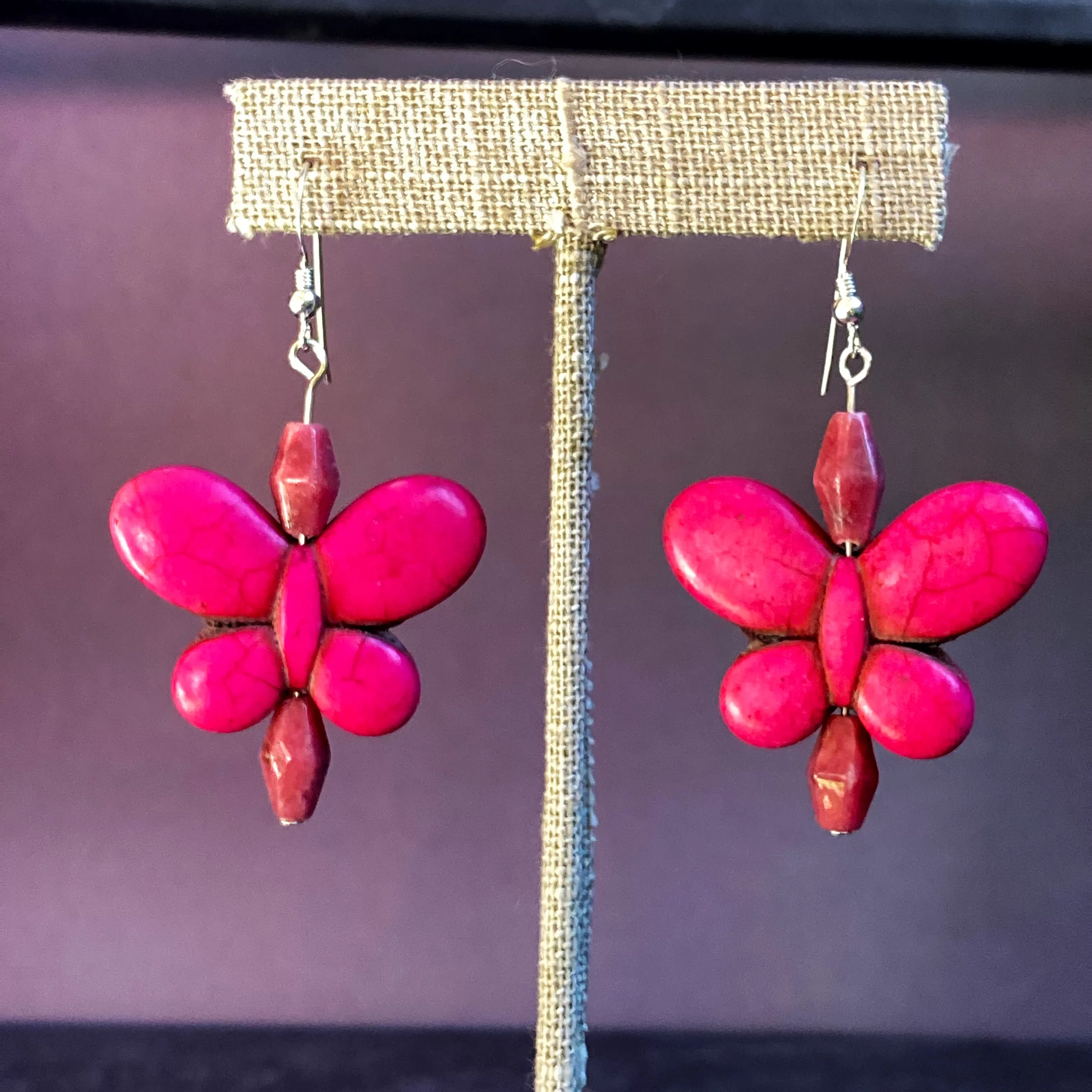 Bright Color Howlite and Gemstone Butterfly Earrings