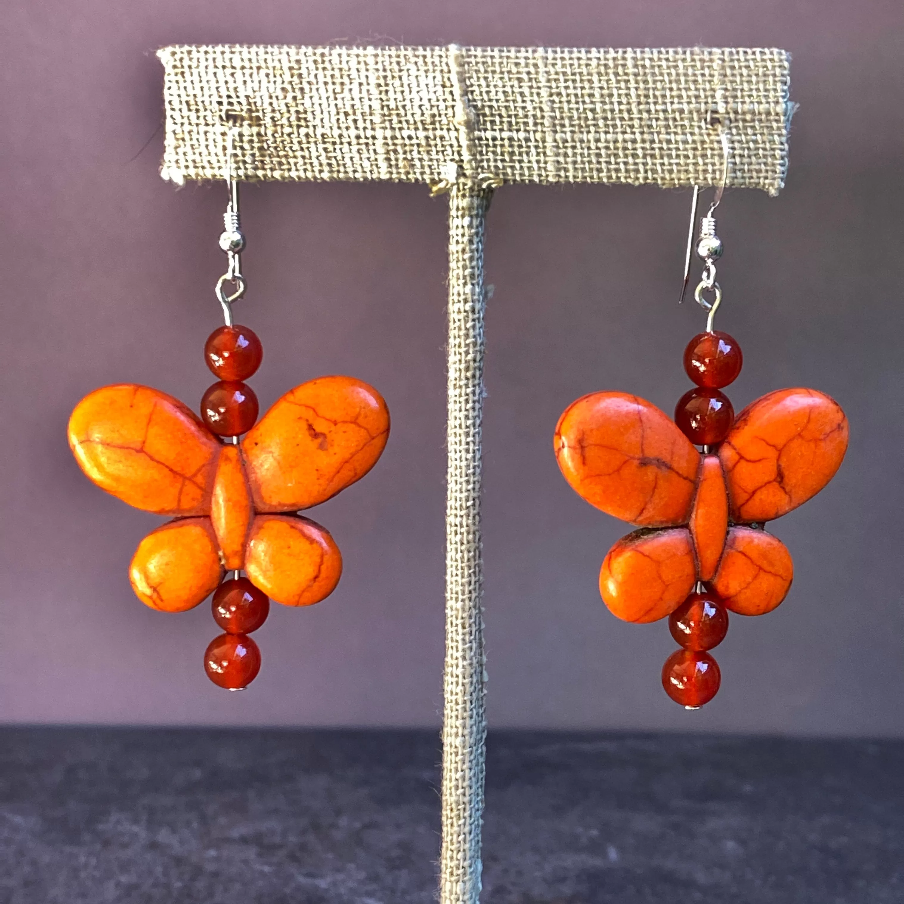 Bright Color Howlite and Gemstone Butterfly Earrings