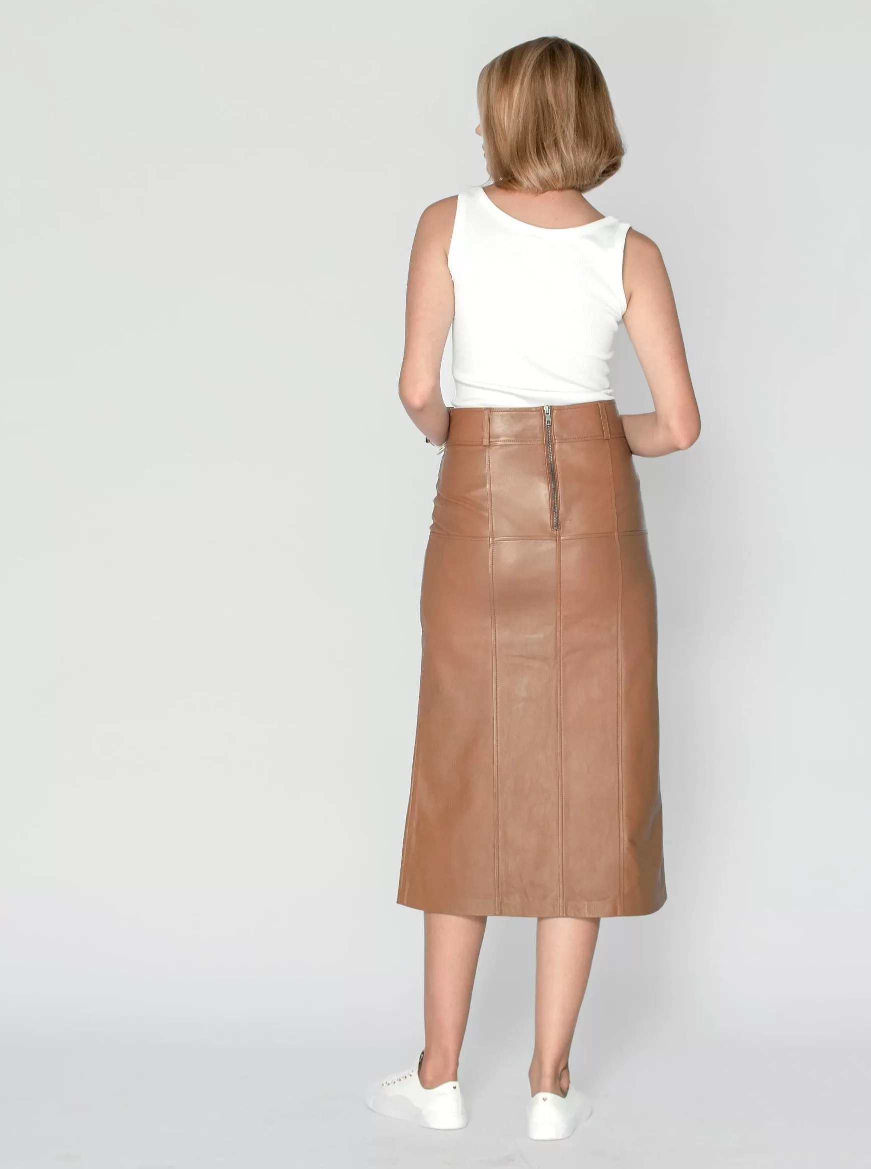 BRONTE LEATHER SKIRT - CARAMEL