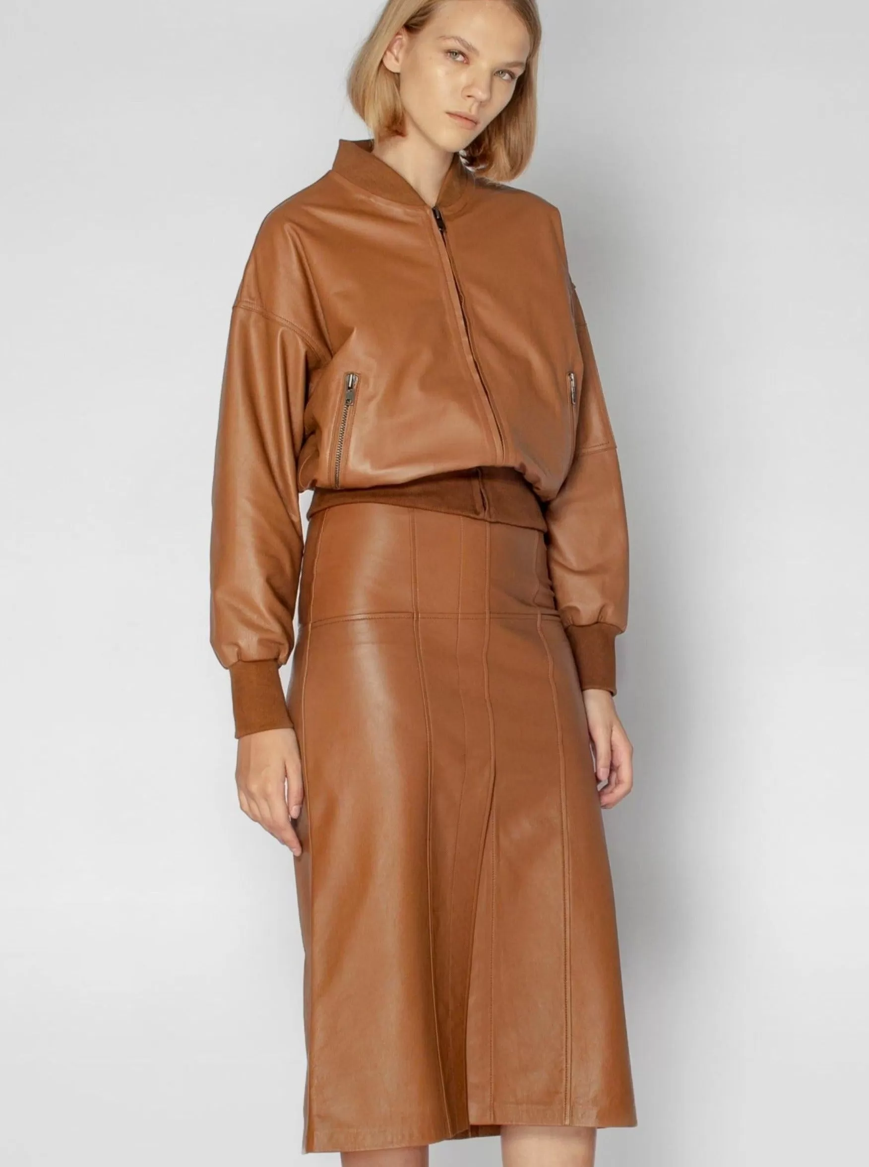 BRONTE LEATHER SKIRT - CARAMEL