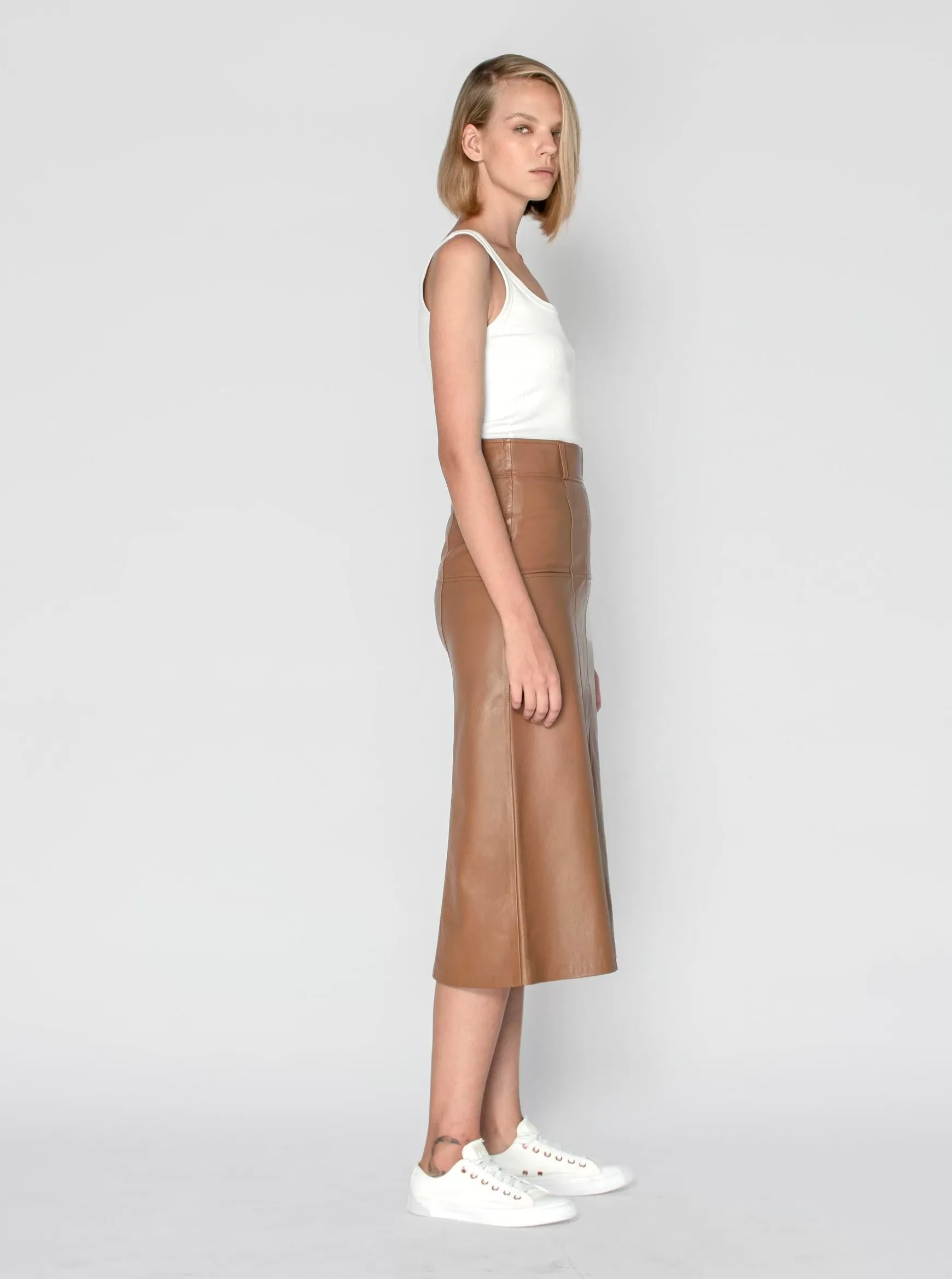 BRONTE LEATHER SKIRT - CARAMEL