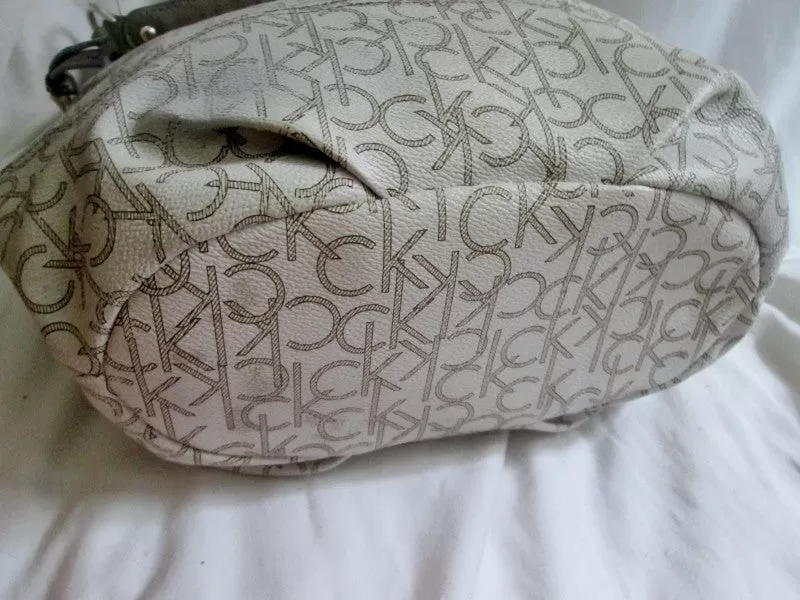 CALVIN KLEIN CK leather hobo satchel shoulder signature bag handbag WHITE GOLD purse