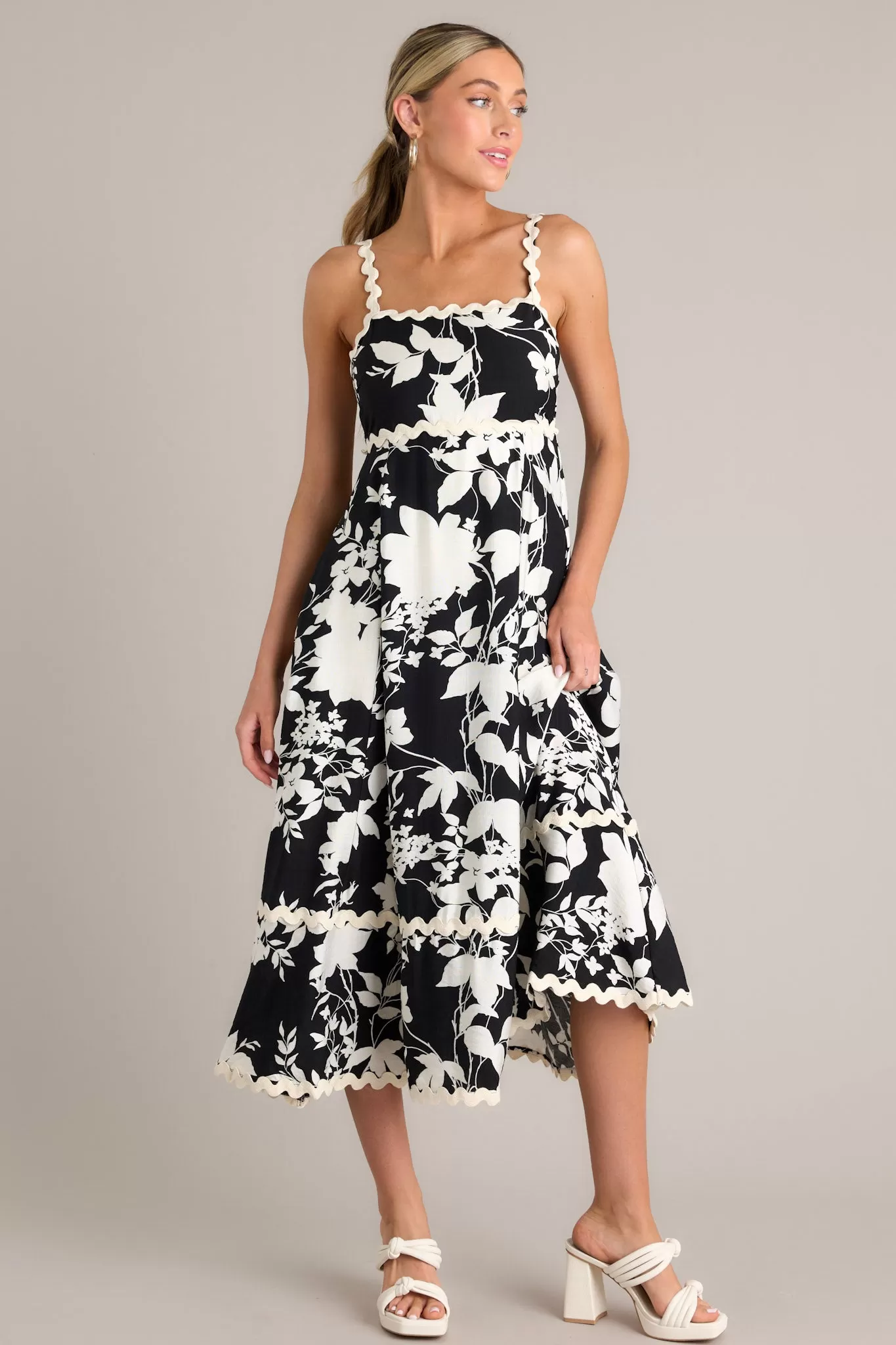 Cherry Blossom Bliss Black Floral Midi Dress