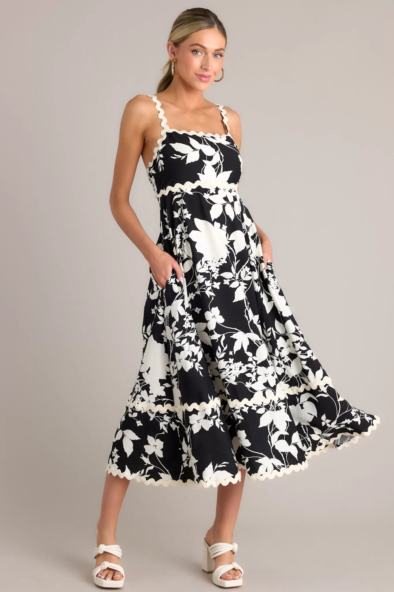 Cherry Blossom Bliss Black Floral Midi Dress