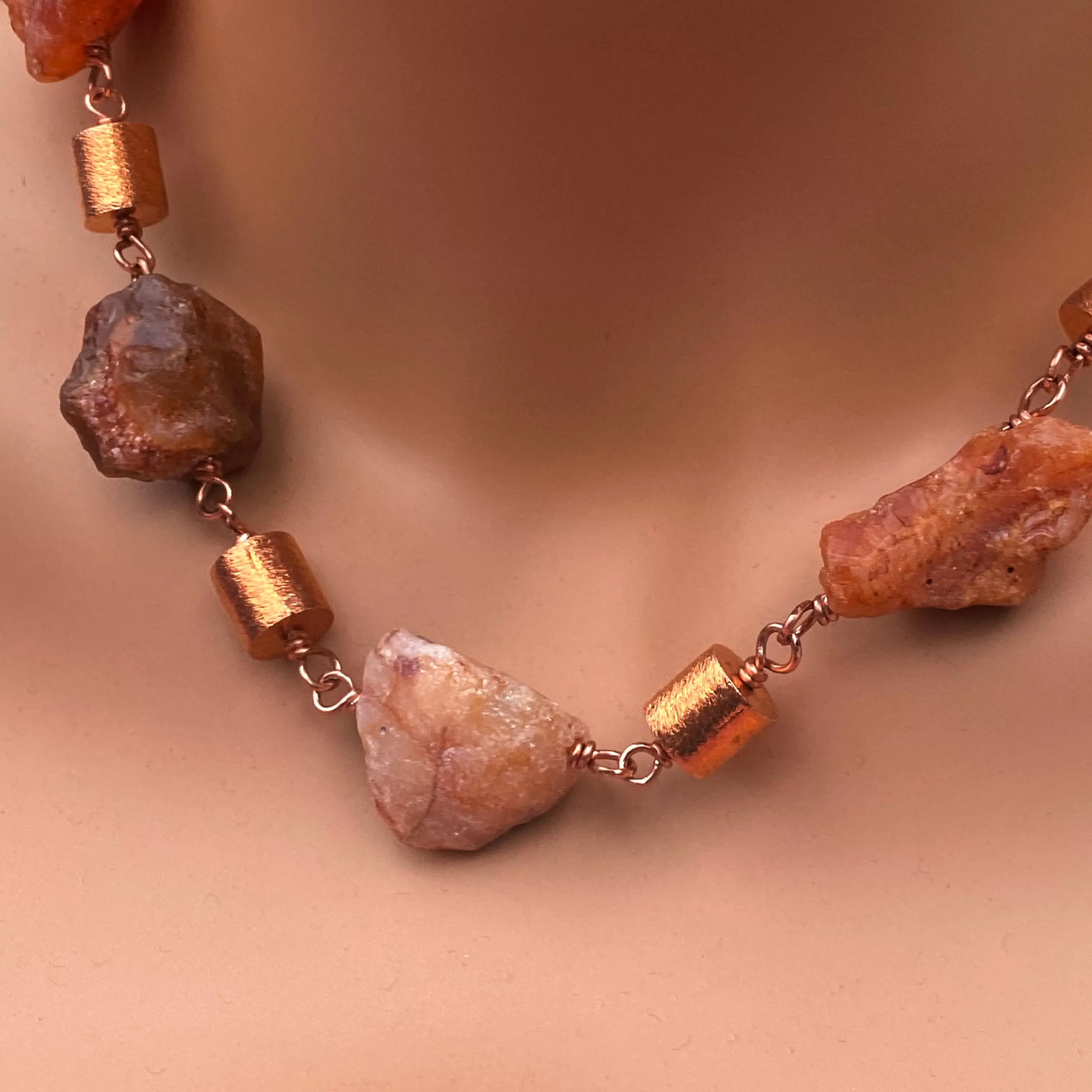 Chunky Carnelian and Copper Necklace