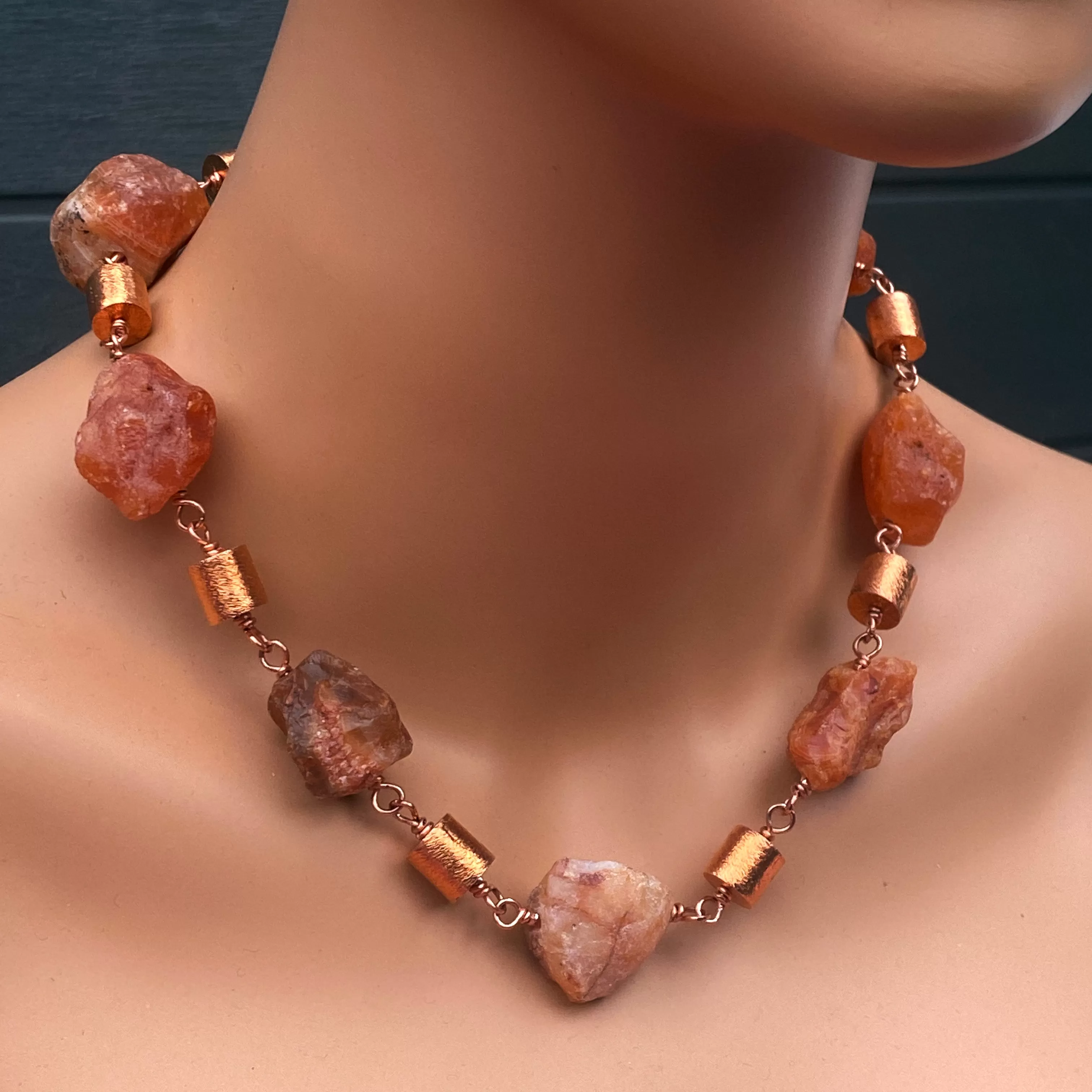 Chunky Carnelian and Copper Necklace