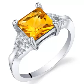 Citrine Ring Sterling Silver Princess Cut 1.50 Carats Size 6