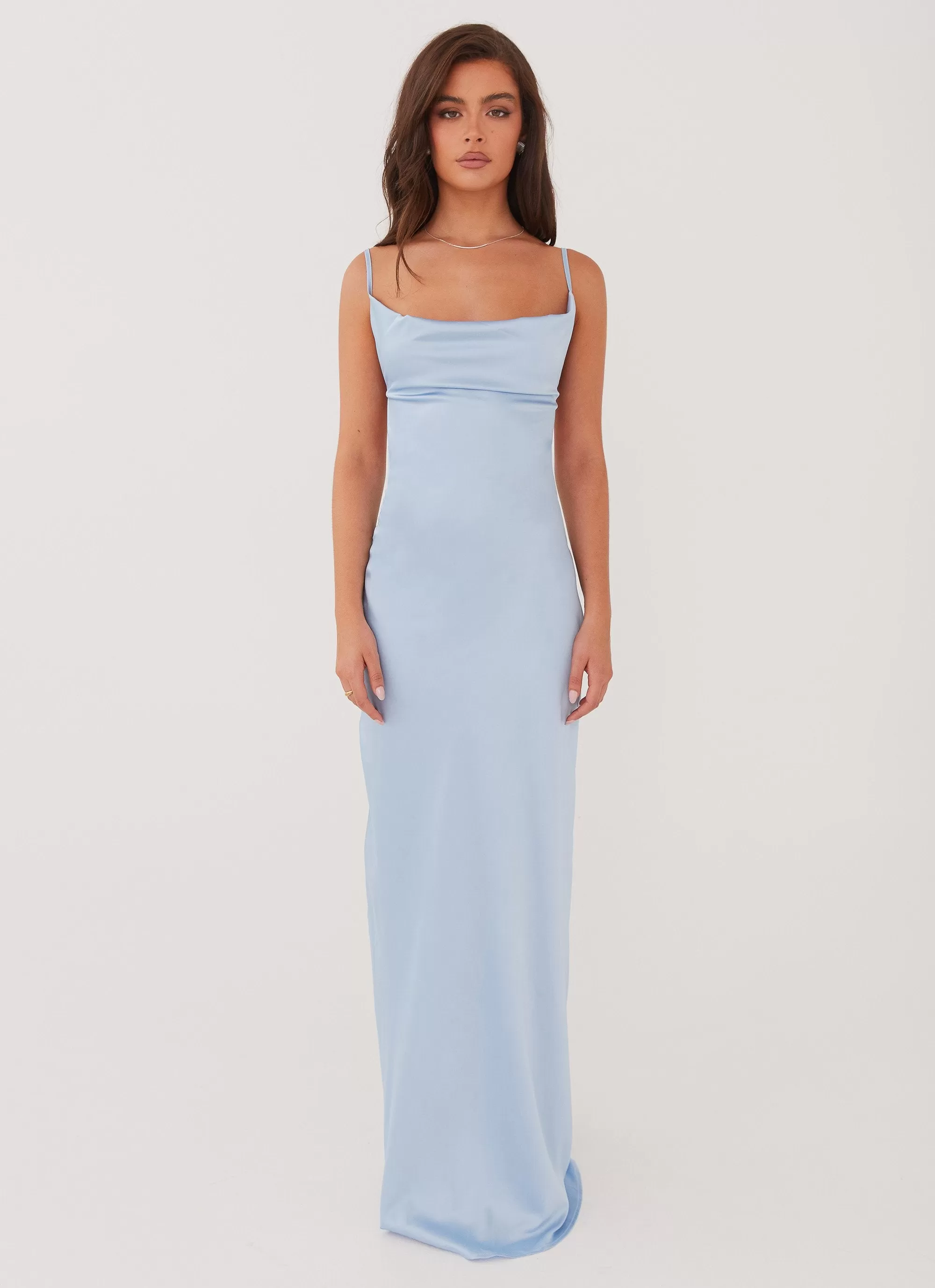 Coastal Escape Satin Maxi Dress - Ice Blue