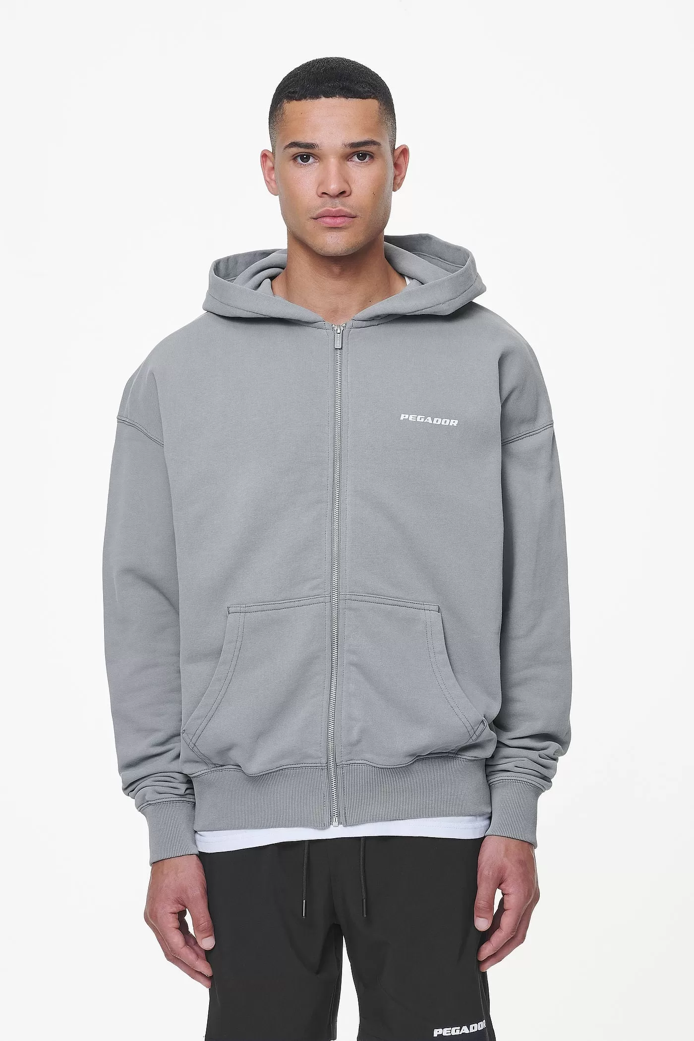 Colne Terry Logo Oversized Sweat Jacket Heavy Washed Cool Grey