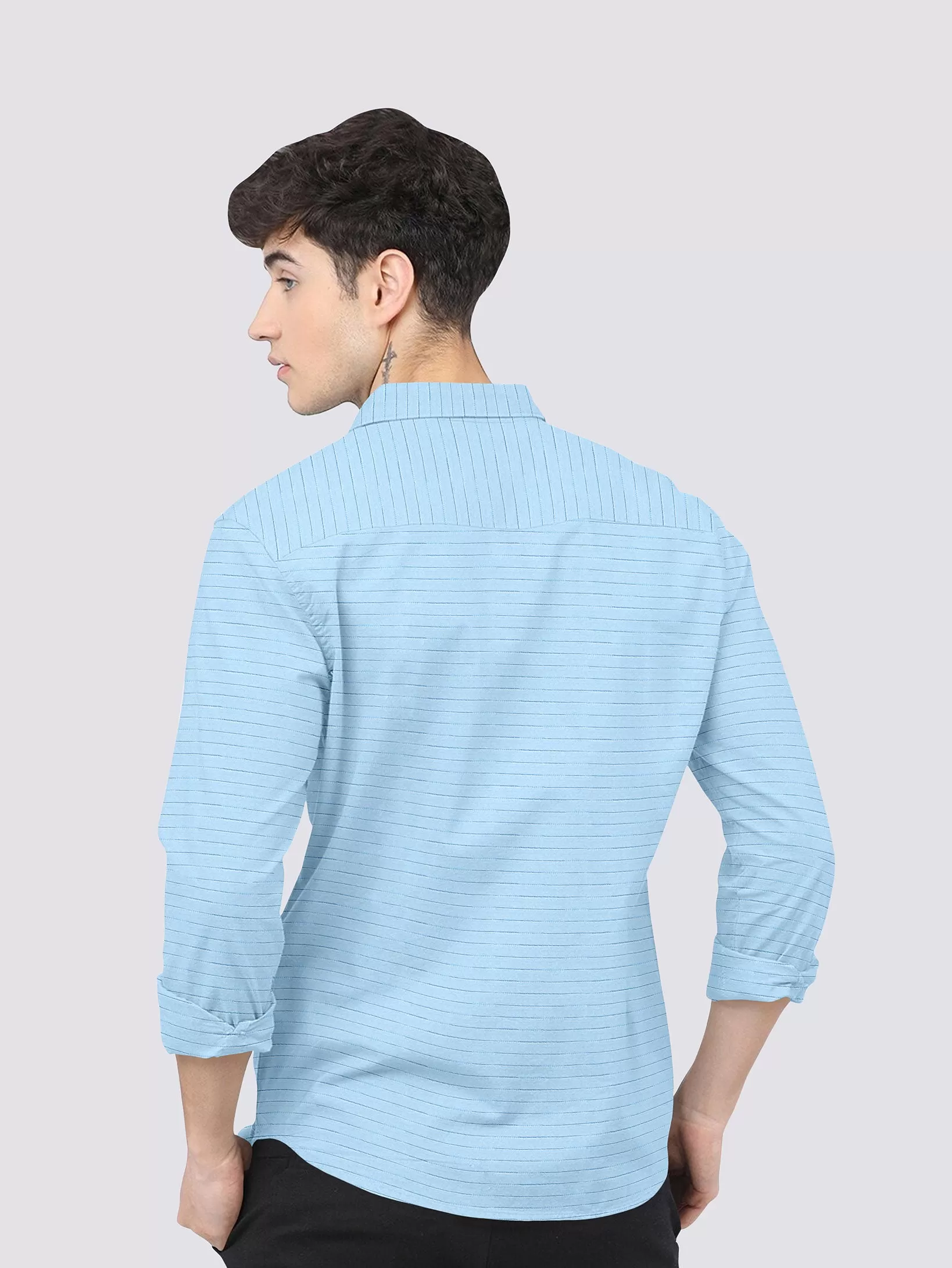 Columbia Blue  Color Weft Dobby Soft Cotton Solid Shirt