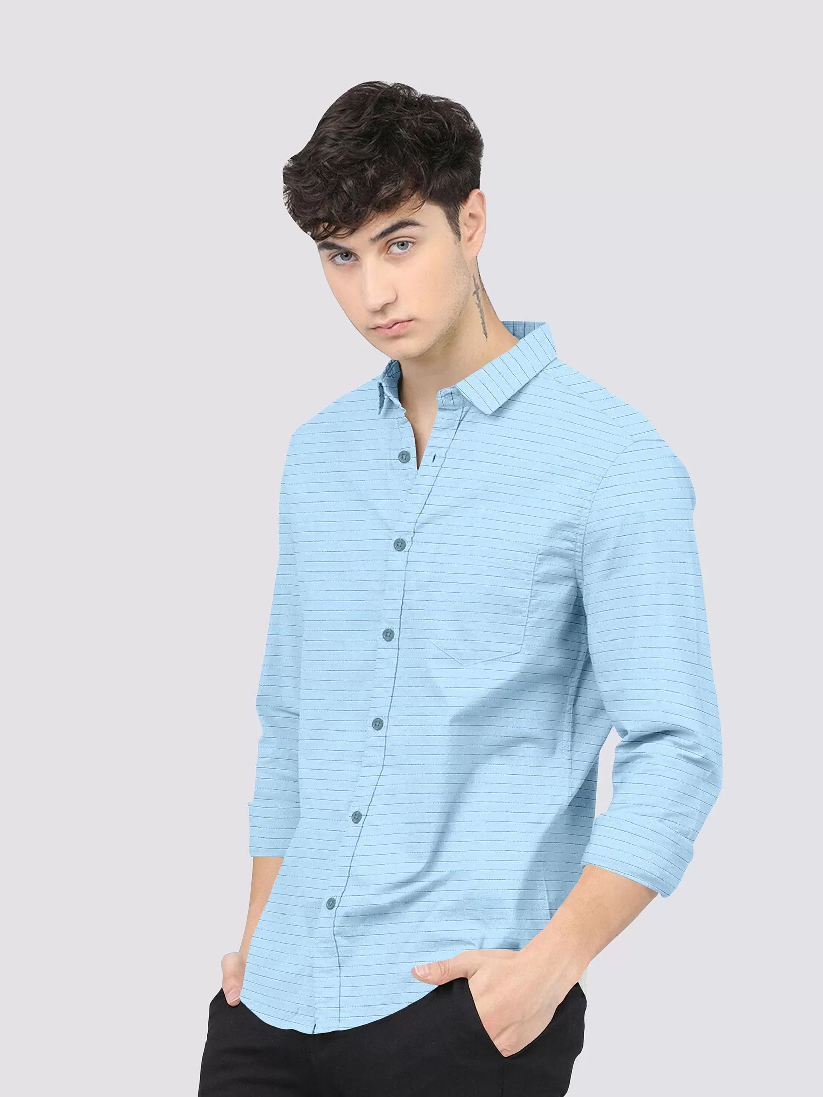 Columbia Blue  Color Weft Dobby Soft Cotton Solid Shirt