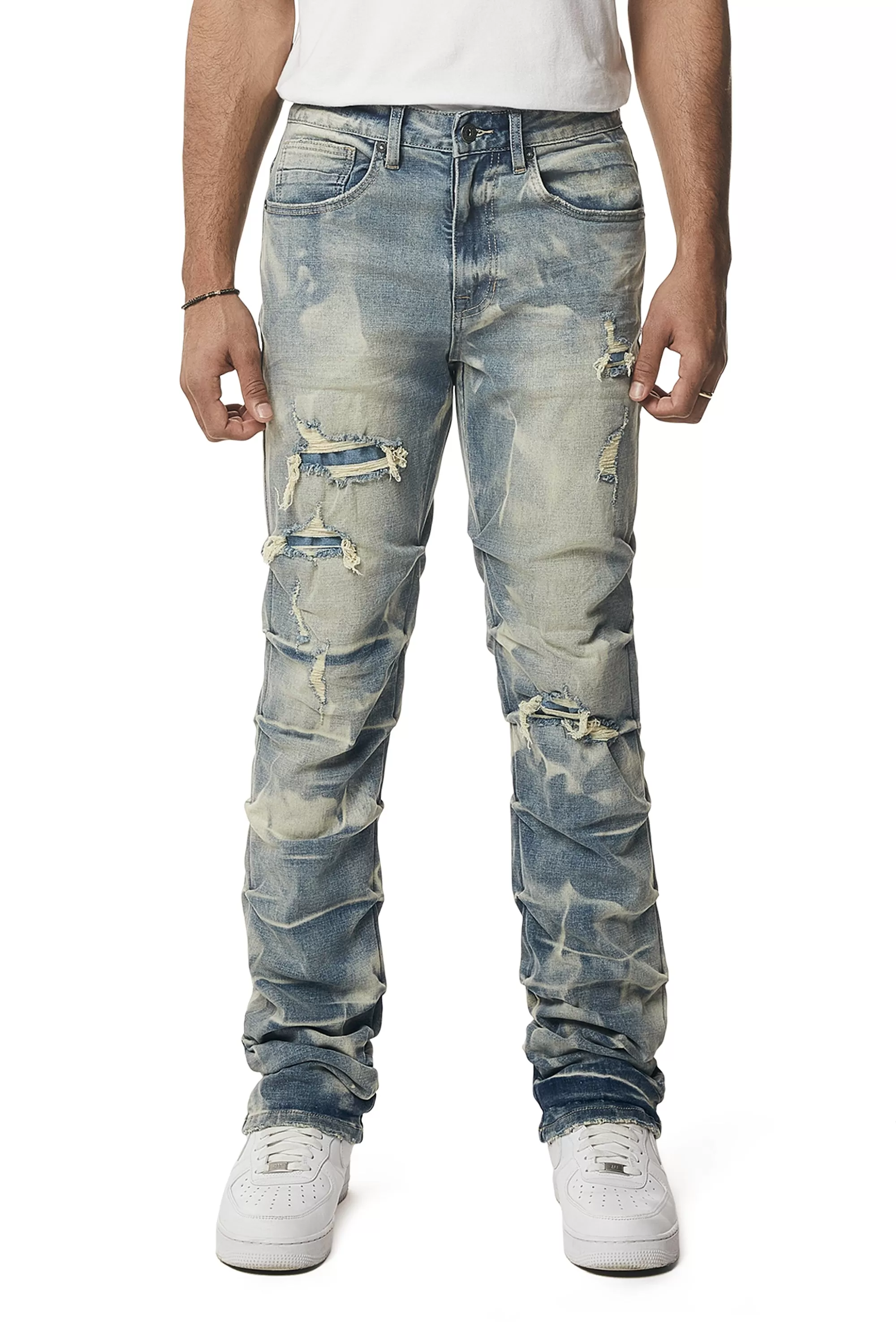 Crinkle Effect Straight Jeans - Clyde Blue