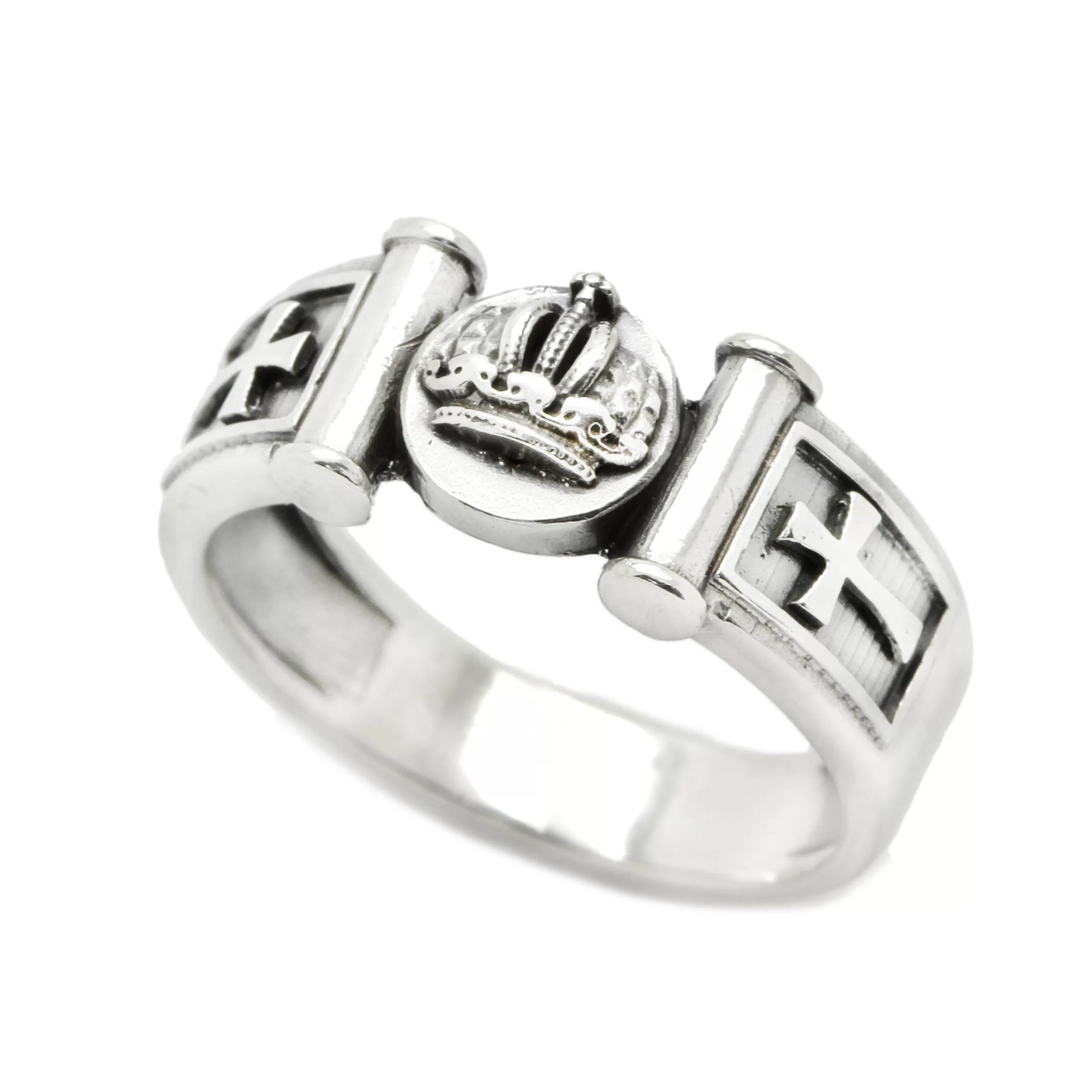 Crown and Crosses Unisex Ring Sterling Silver 925