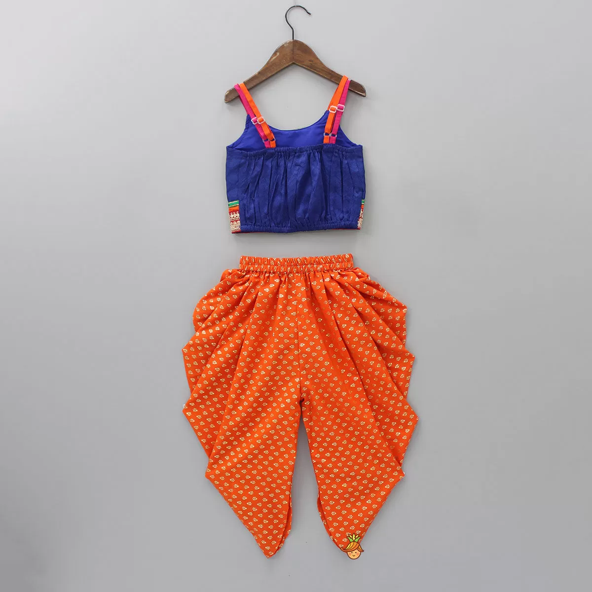 Dark Blue Top And Orange Dhoti