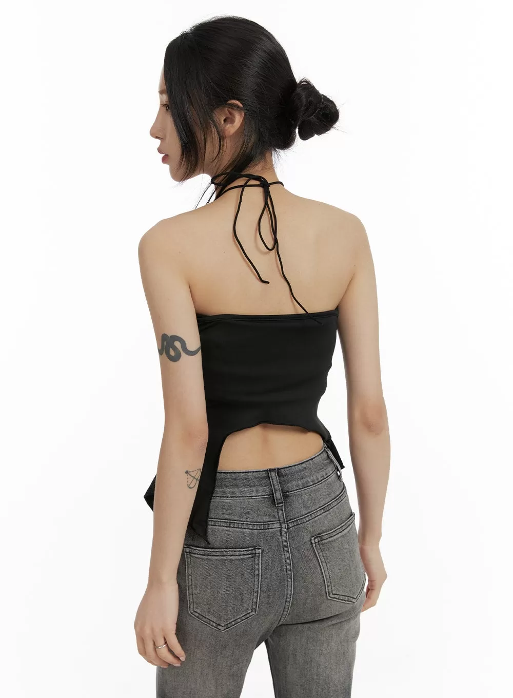 Dark Grunge Shirred Ruffle Halter Top CF428