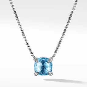 David Yurman Chatelaine Pendant Necklace with Blue Topaz and Diamonds 8mm