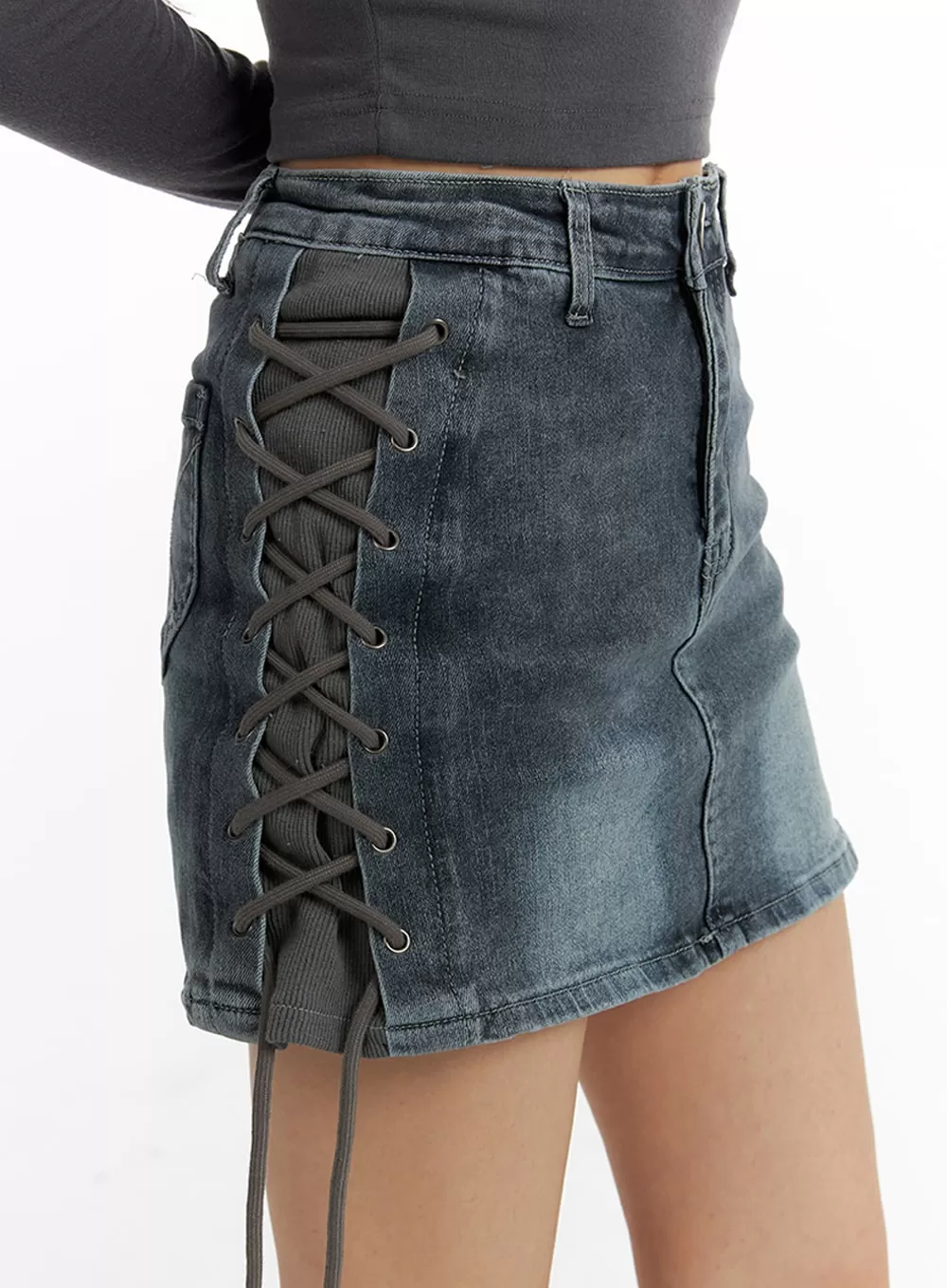 Denim Mini Skirt with Leg Warmers IM405