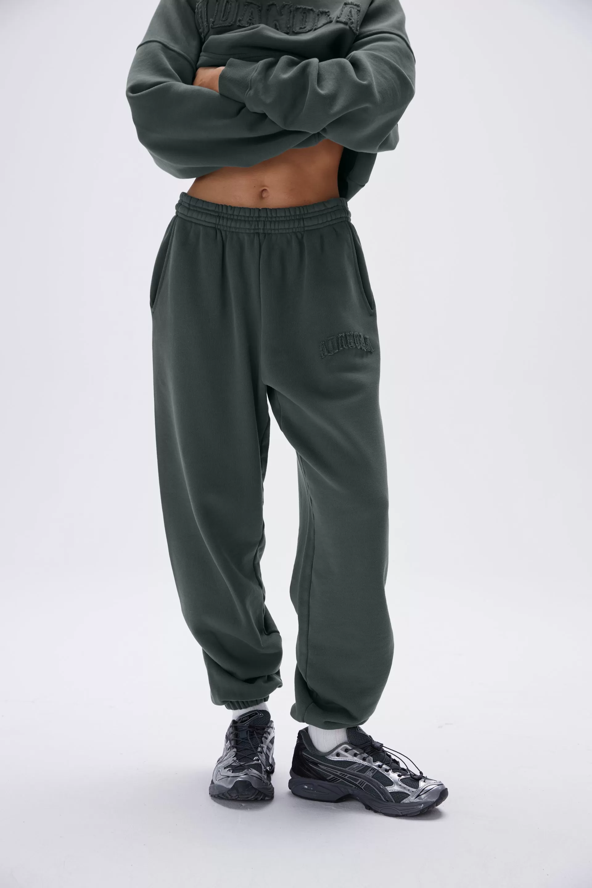 Distressed Varsity Sweatpants - Mineral Green