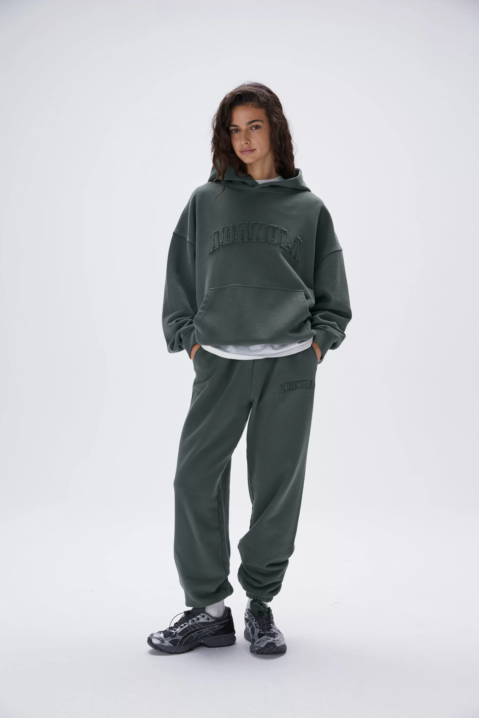 Distressed Varsity Sweatpants - Mineral Green