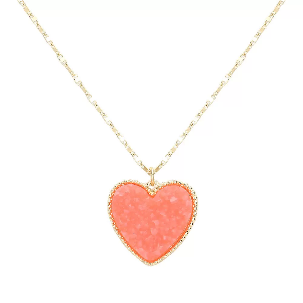 Druzy Heart Pendant Necklace