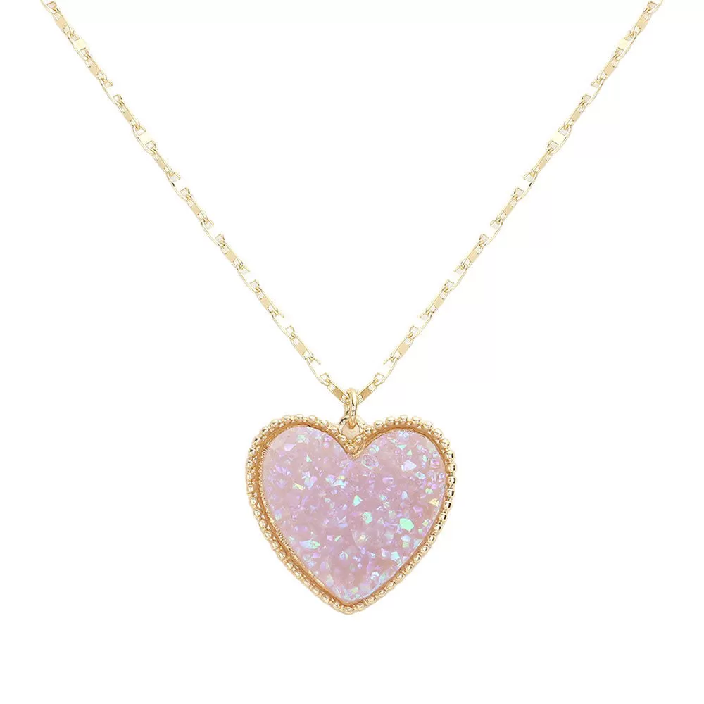 Druzy Heart Pendant Necklace