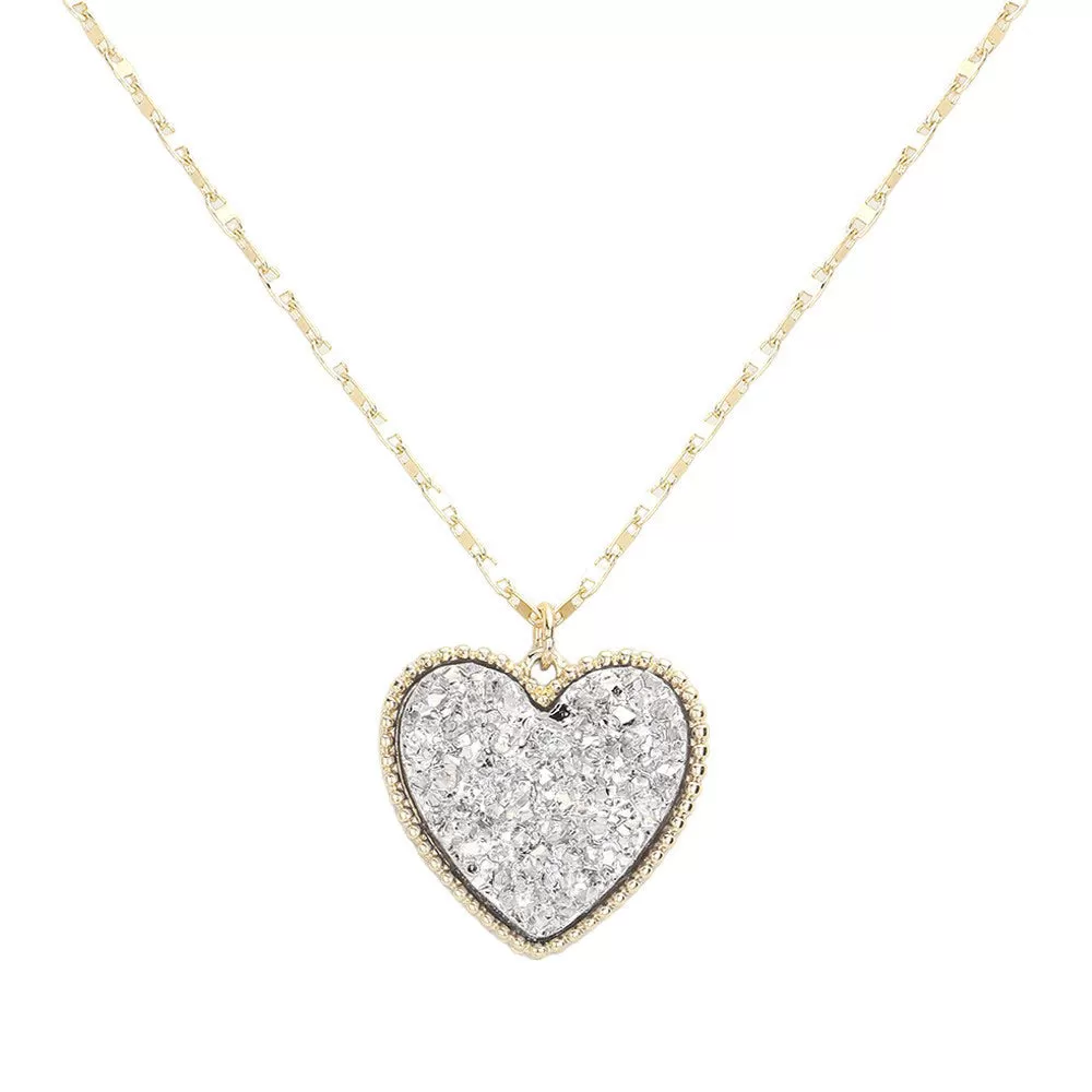 Druzy Heart Pendant Necklace