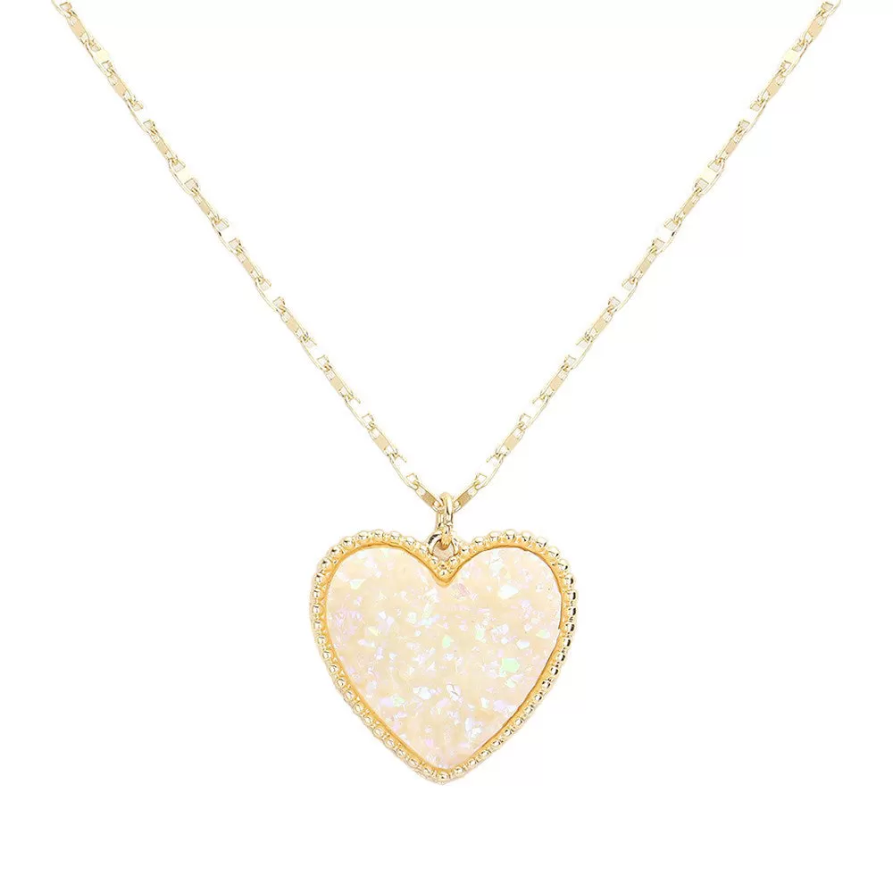 Druzy Heart Pendant Necklace