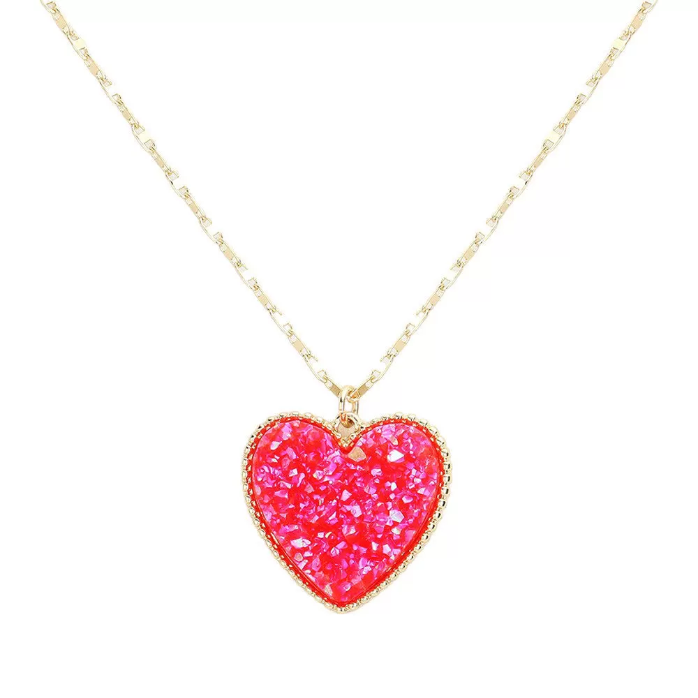 Druzy Heart Pendant Necklace