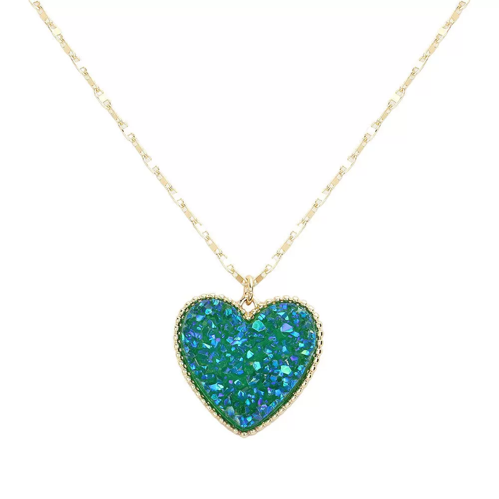 Druzy Heart Pendant Necklace