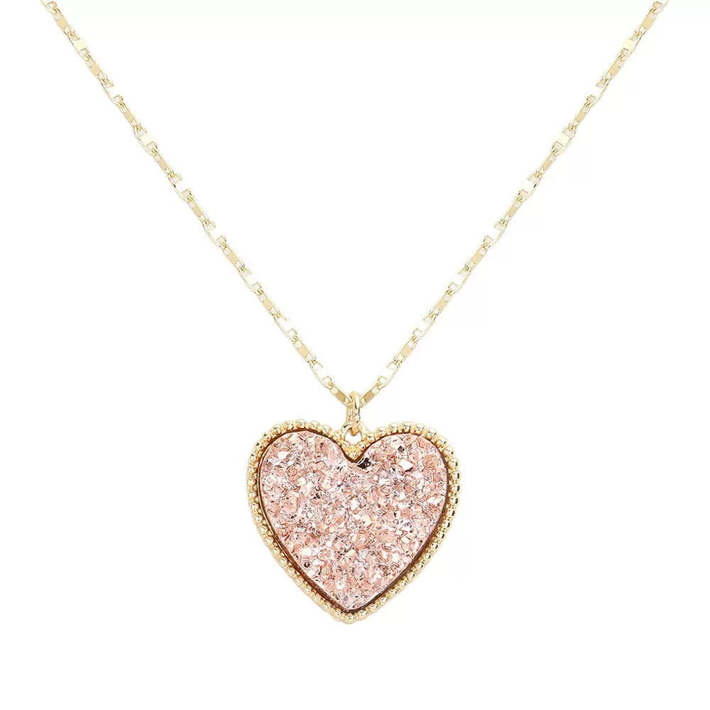 Druzy Heart Pendant Necklace