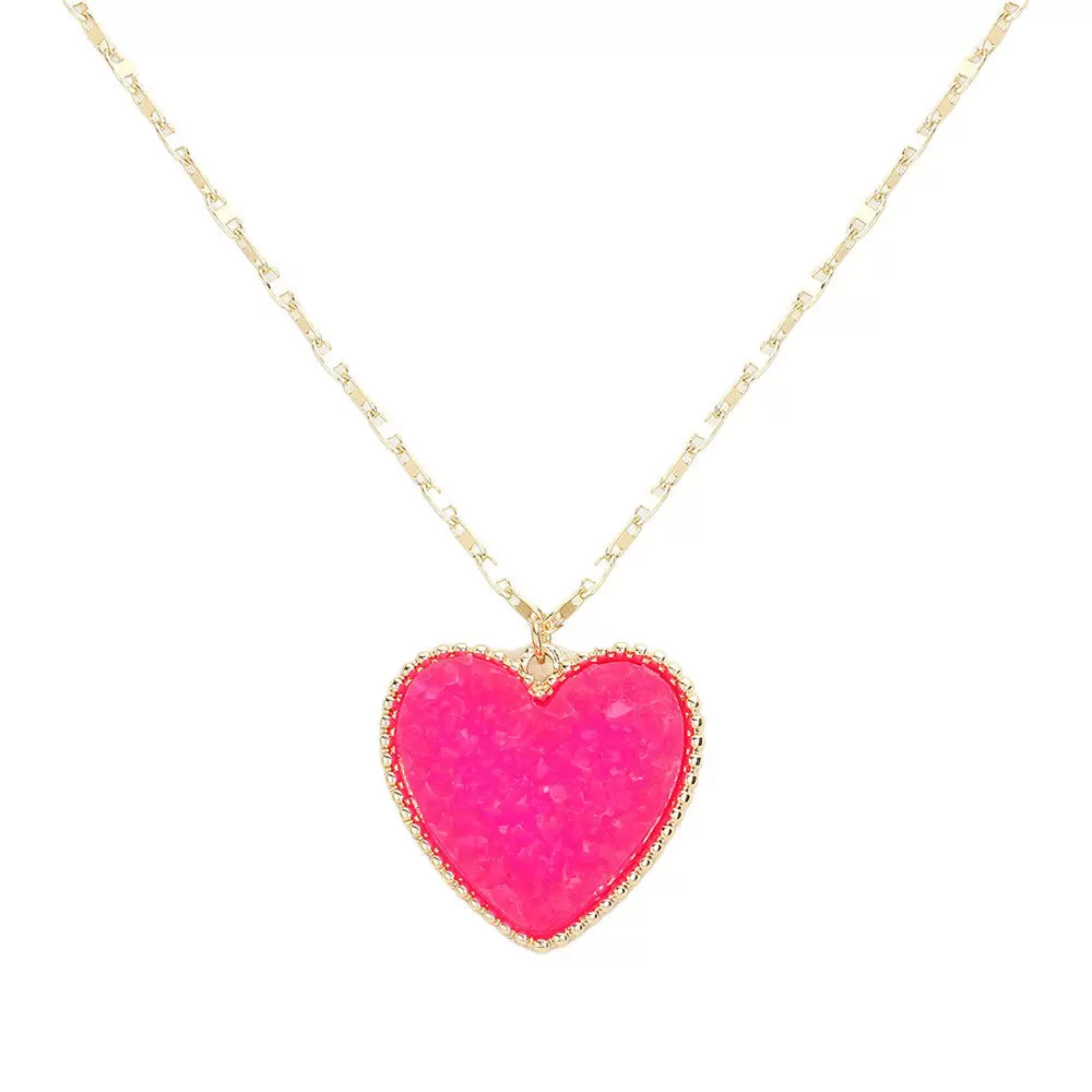 Druzy Heart Pendant Necklace