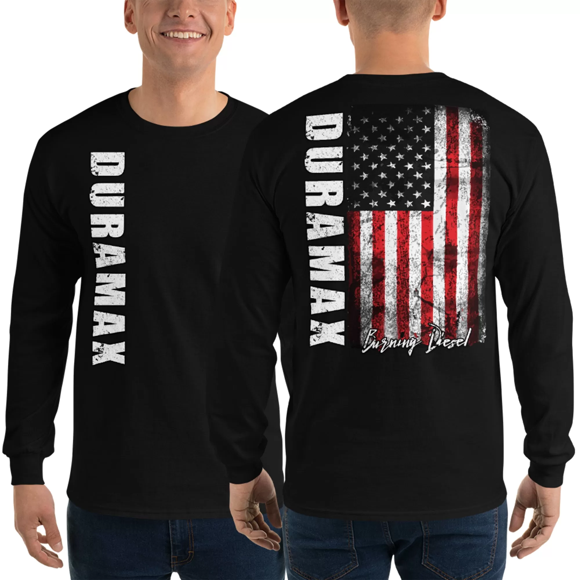 Duramax Shirt With American Flag Design Mens Long Sleeve T-Shirt