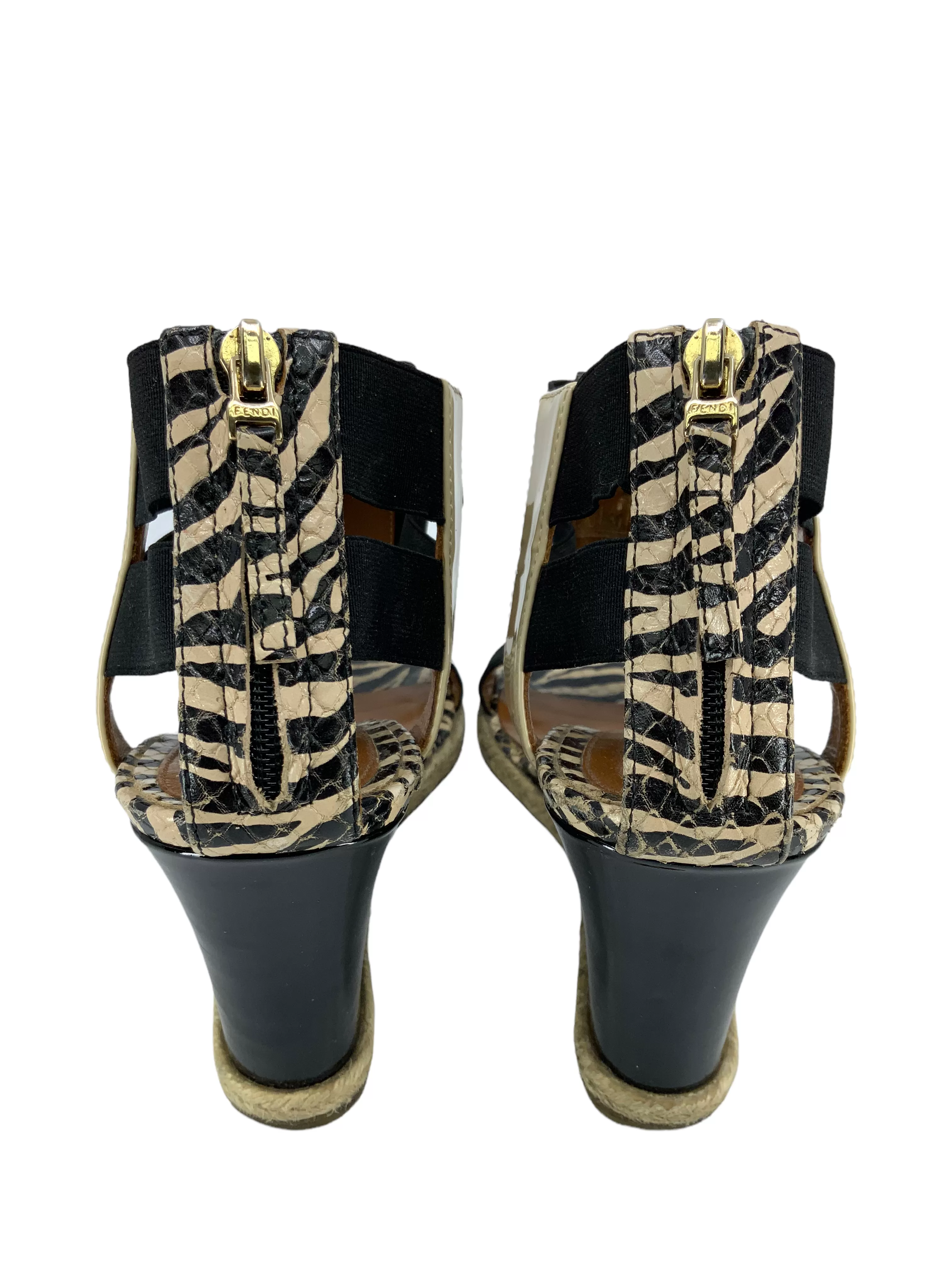 FENDI Carioca Zebra-Print Wedge Size 8