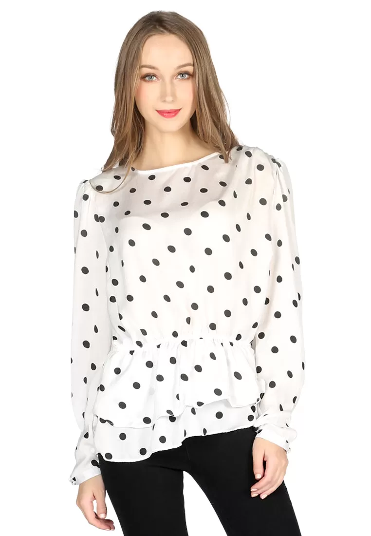 full sleeve polka dot casual sheath top