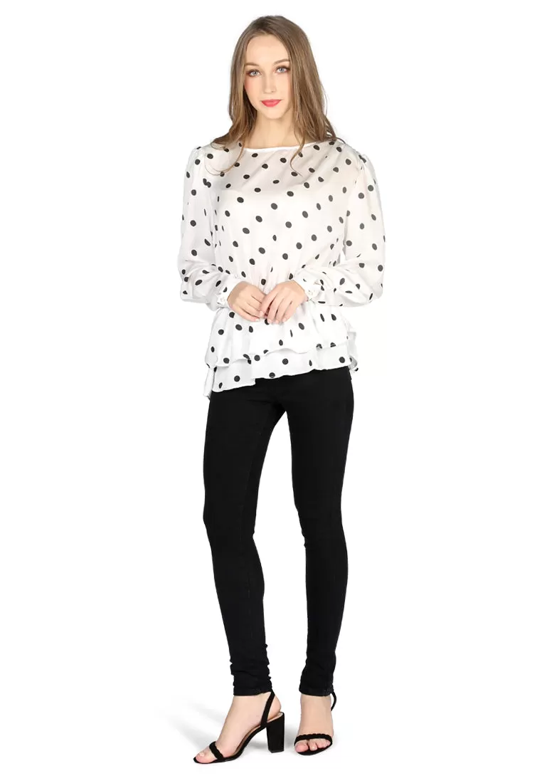 full sleeve polka dot casual sheath top