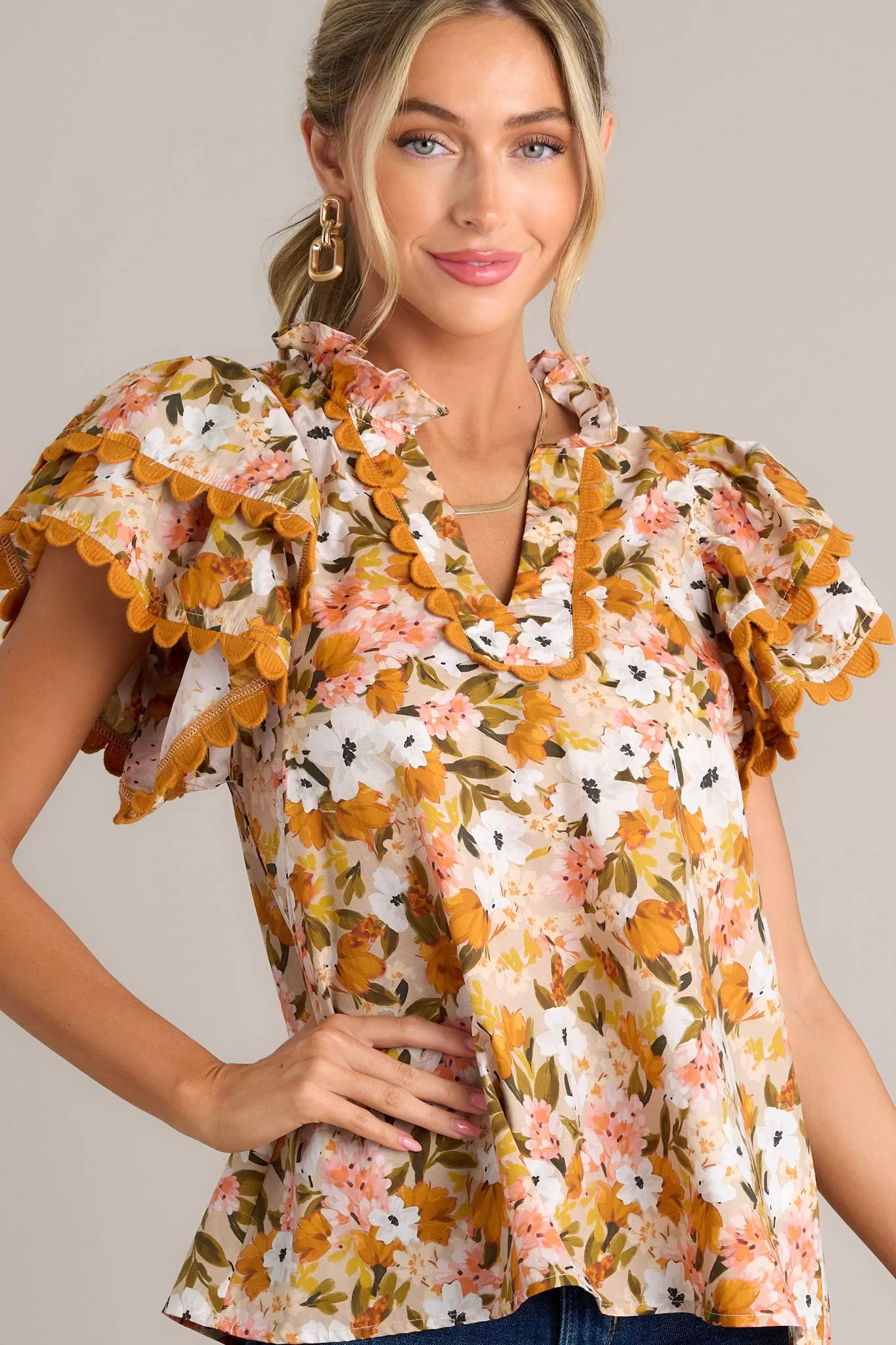 Garden Serenity 100% Cotton Honey Yellow Floral Top