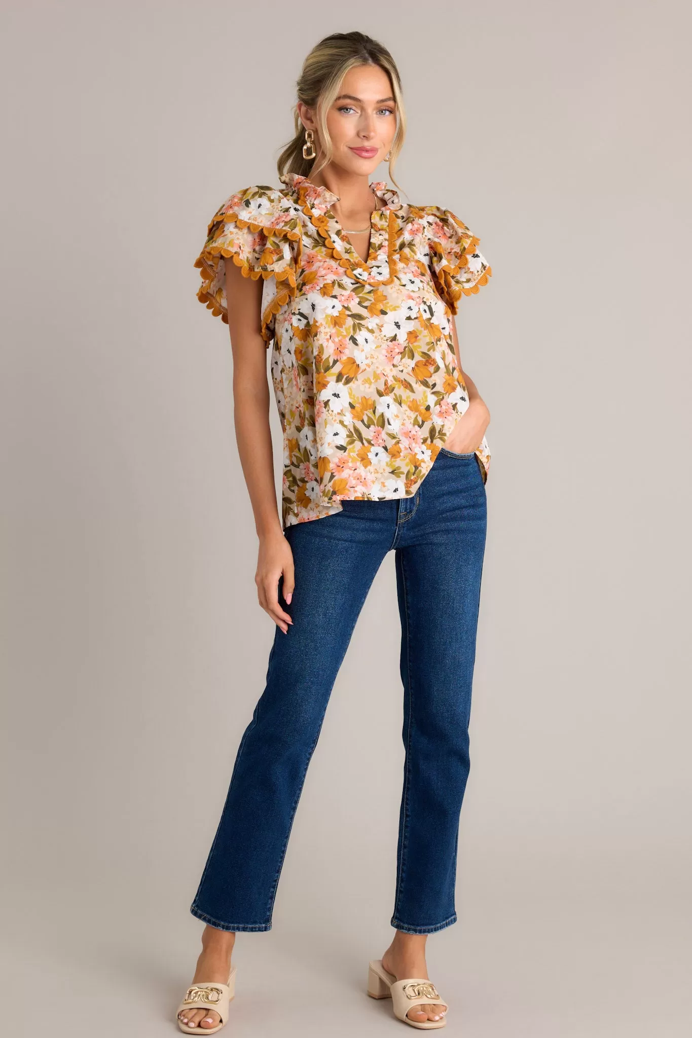 Garden Serenity 100% Cotton Honey Yellow Floral Top