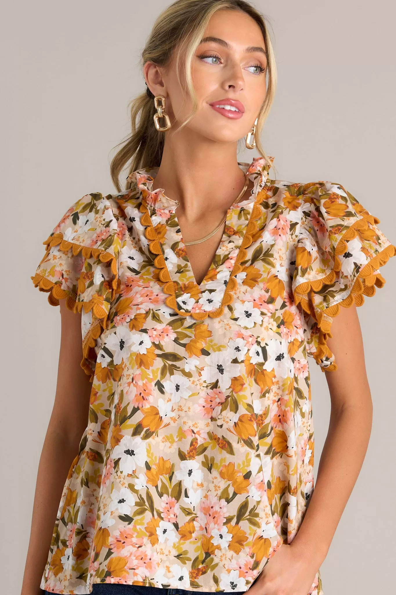 Garden Serenity 100% Cotton Honey Yellow Floral Top